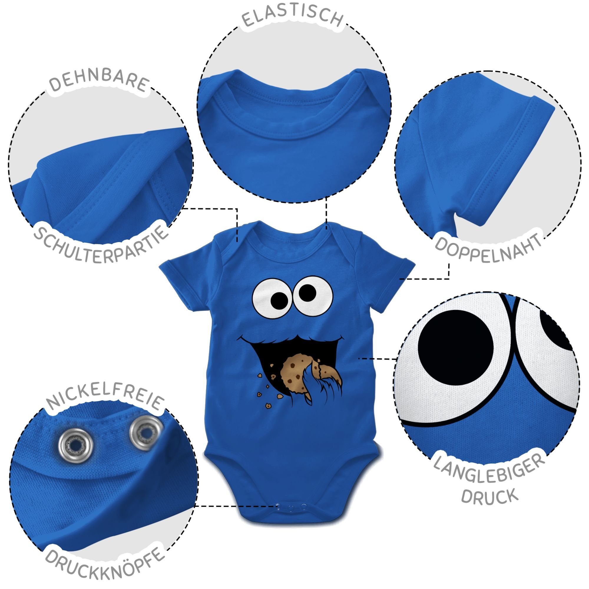 1 Royalblau Shirtbody Keks-Monster Karneval & Shirtracer Fasching