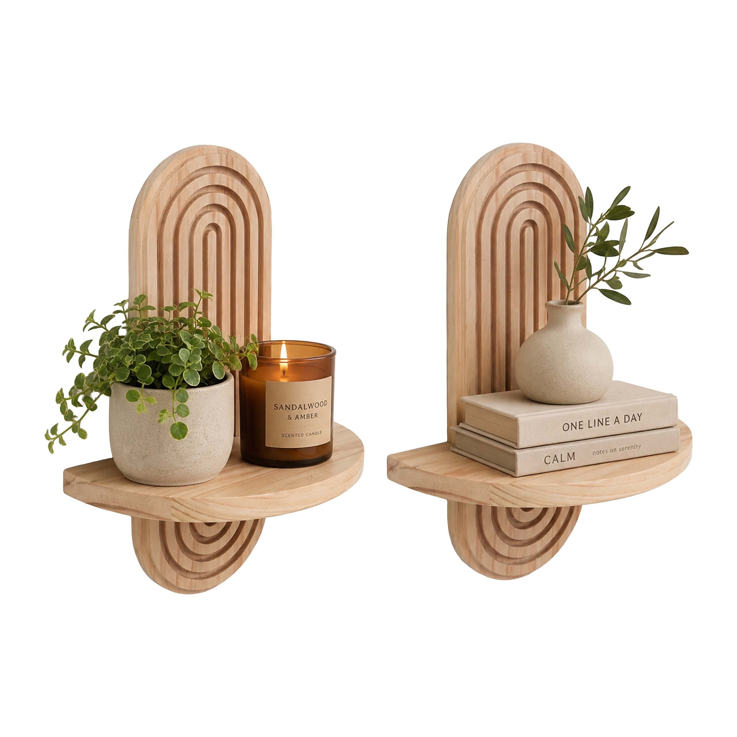 relaxdays Deko-Wandregal Wandregal Boho 2er Set, 2-tlg., natur, 1 Ablage