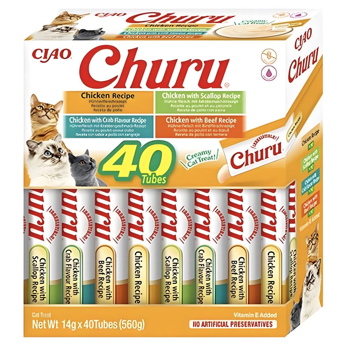 Inaba Cat Churu Varieties Chicken 40 x 14 g, Snack für: Katze