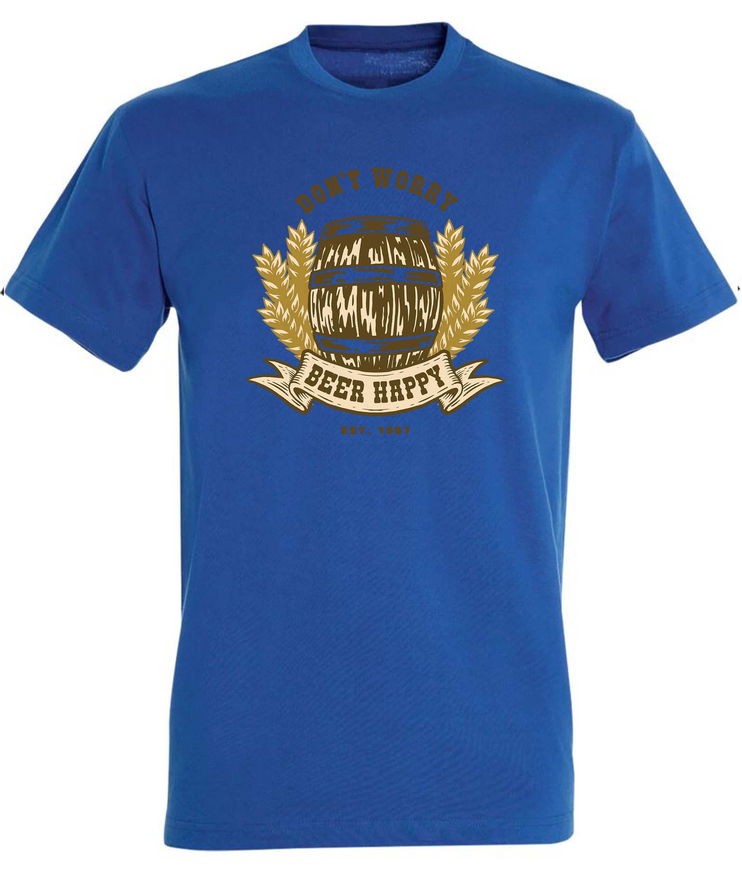mit print mit Baumwollshirt Oktoberfest royal MyDesign24 Herren Regular Bierfass blau T-Shirt Fit, Spruch Aufdruck i301 Shirt -