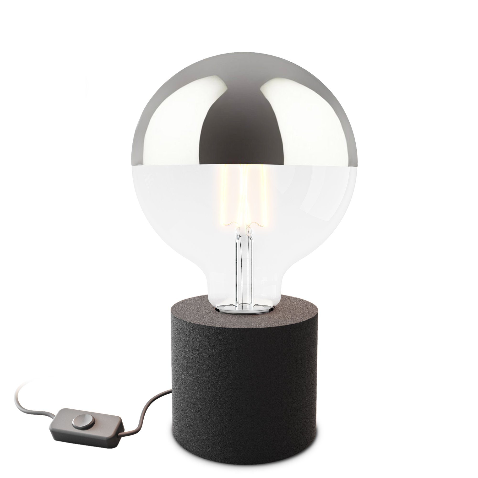 SSC-LUXon LED Spiegelleuchte NAMBI Tischlampe schwarz mit Kabel & Schalter mit LED Spiegelkopf, Warmweiß