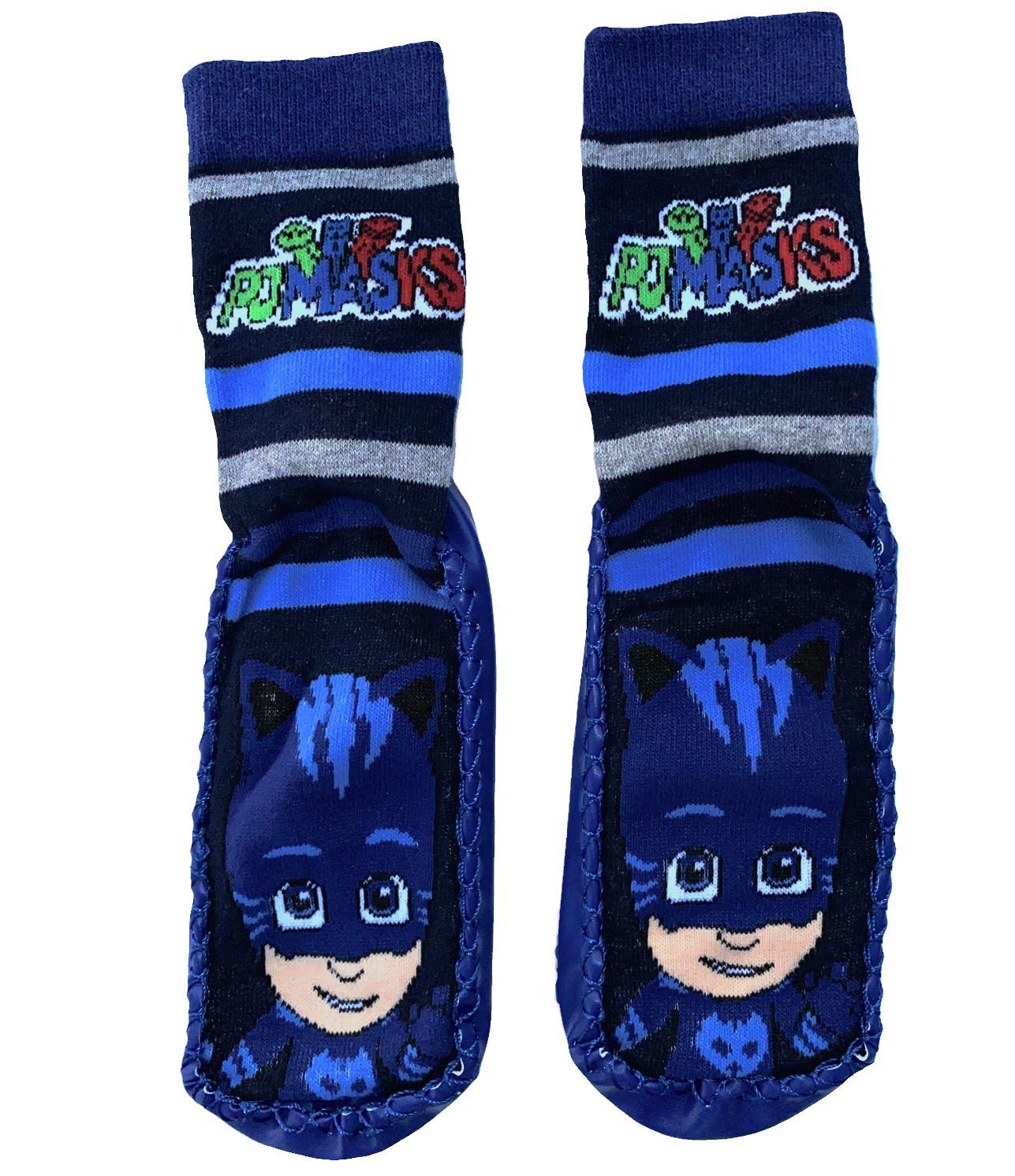 PJ Masks Haussocken PJ MASK Helden im Schlafanzug Jungen Strümpfe mit Sohle bequeme Hausschuhe Socken Pyjama Helden Gr.27/30 31/34 Bunt