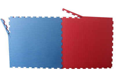 ELLUG Kampfsportmatte 5er Set Sportmatte 4cm mit Randstücken Rot-Blau 1mx1m Härtegrad: 50-55, wasserdicht, wärmeisolierend, feuchtigkeitsabweisend, erweiterbar