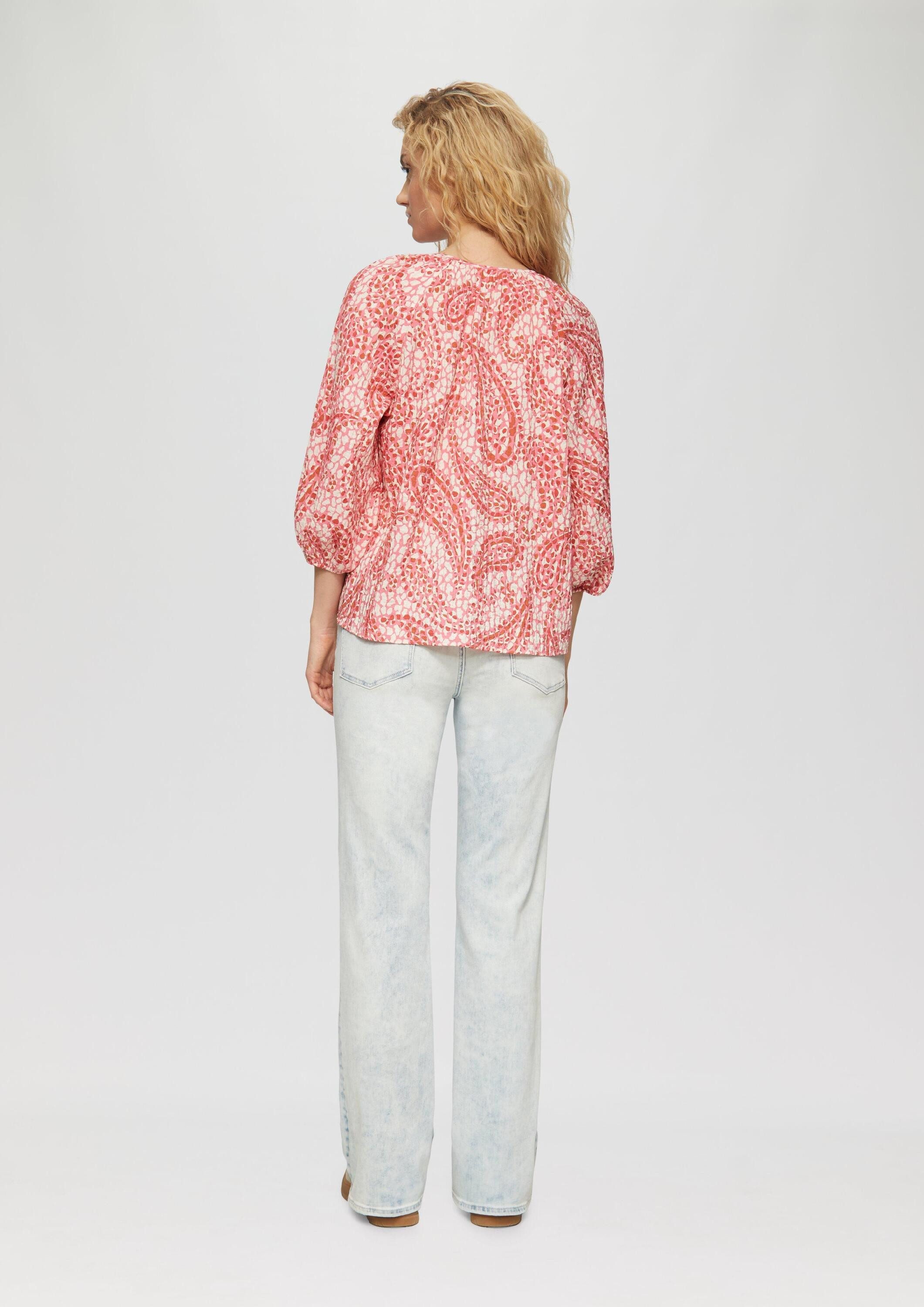 s.Oliver Kurzarmbluse Bluse Strukturierte Relaxed-Fit-Bluse mit Raffungen und Raglanärmeln