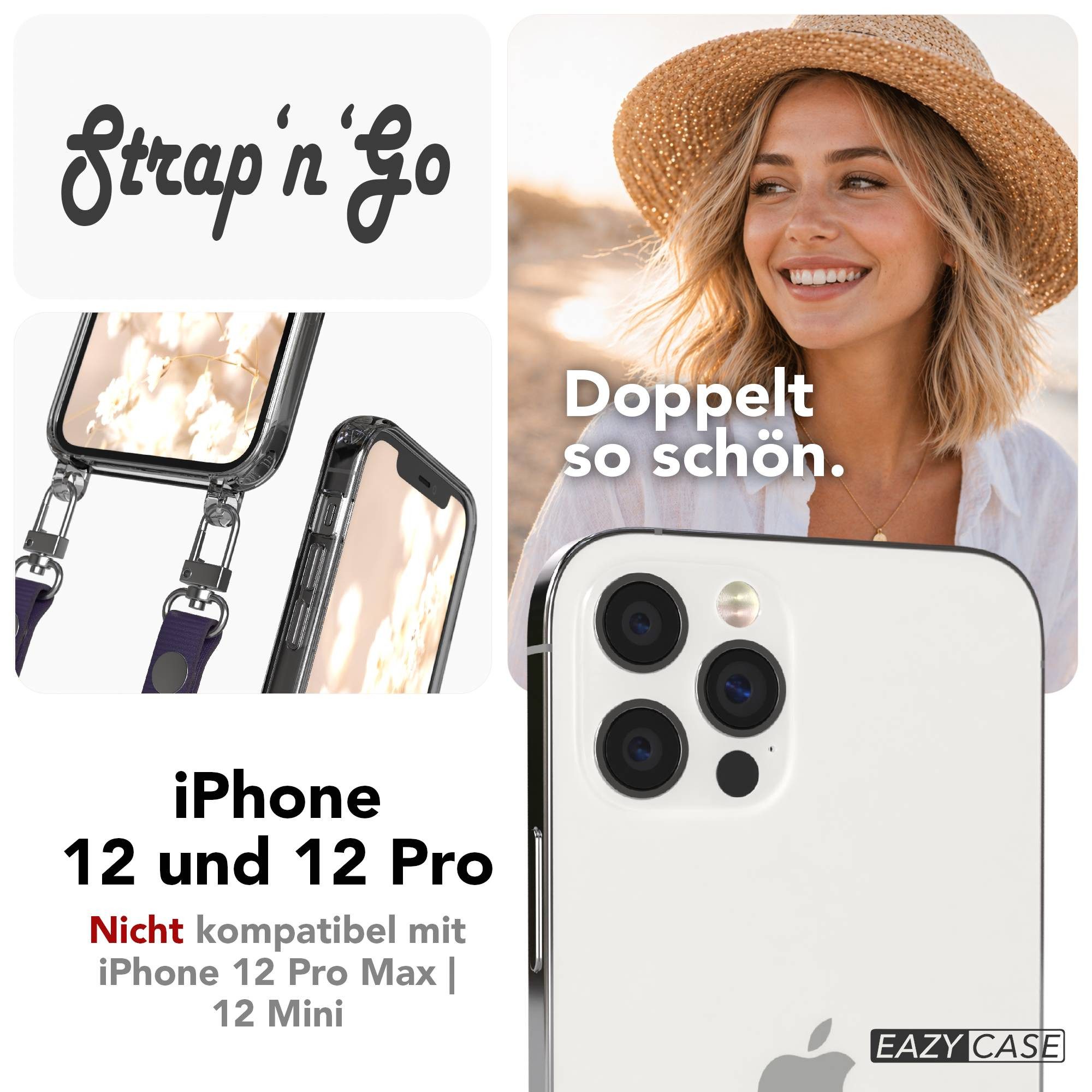 EAZY CASE Handykette für Apple iPhone 12 / 12 Pro Handyhülle mit Handyband magnetisch, Handyband in Lila mit Magnetverschluss und 2x2 Connectoren