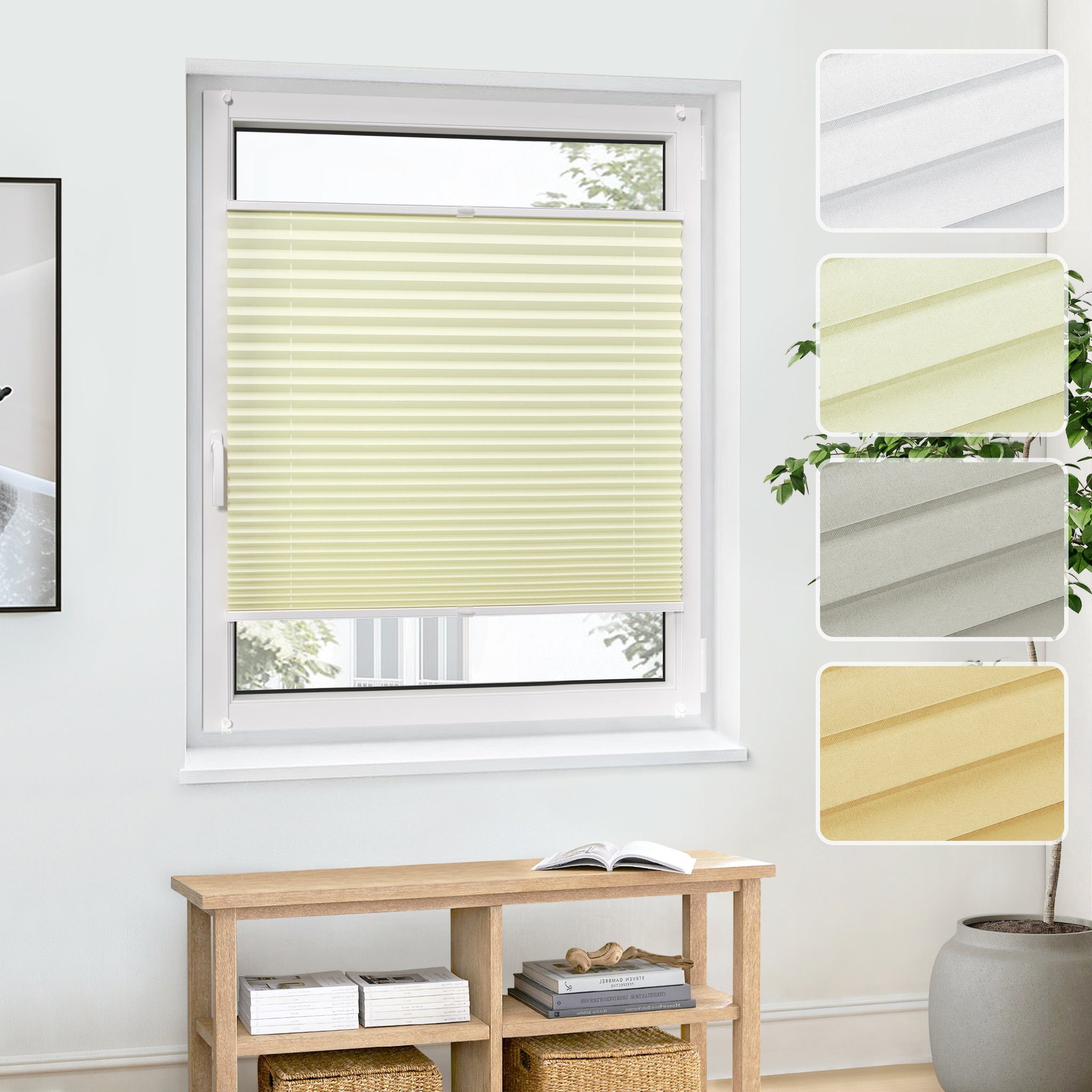 jalousiescout Plissee Pure Premium 50x120cm Creme Klemmfix ohne Bohren, halbtransparent, ohne Bohren, verspannt, Klemmfix, Polyester-Stoff, blickdicht und lichtdurchlässig