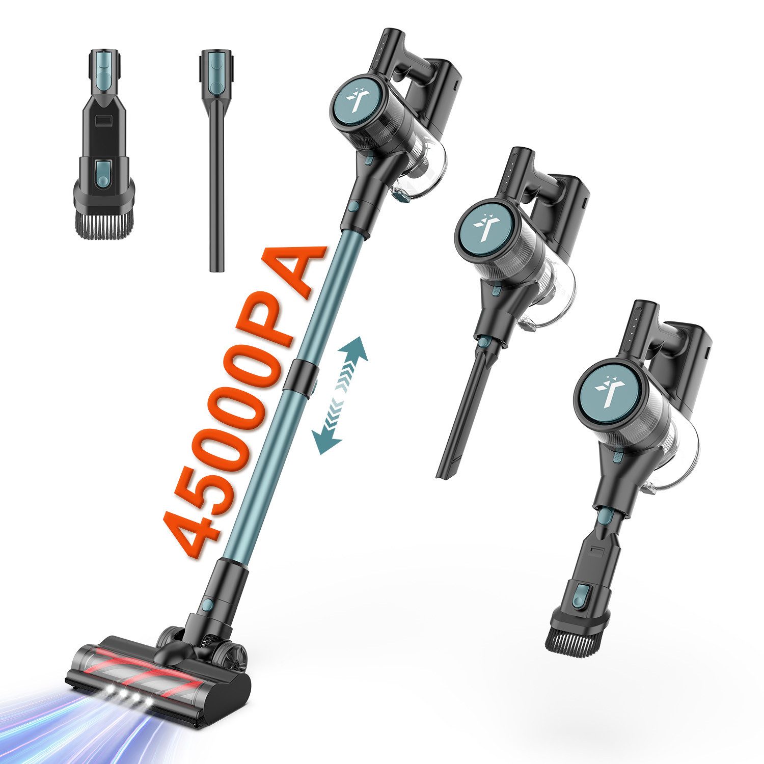 Akku-Hand-und Stielstaubsauger Akku Staubsauger 45000pa/300W Geräuscharm,Kabelloser Stabstaubsauger