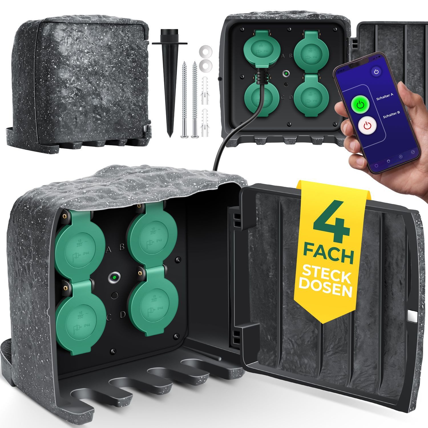 KESSER Gartensteckdose, Gartensteckdose Steinoptik mit Steckplätzen mit WiFi Fun