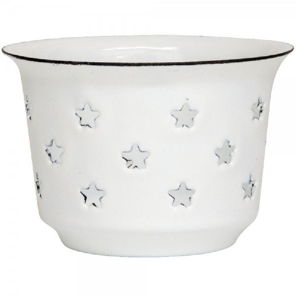 Ib Laursen Windlicht Ib Laursen Teelichthalter mit Sternen Emaille Weiß günstig online kaufen