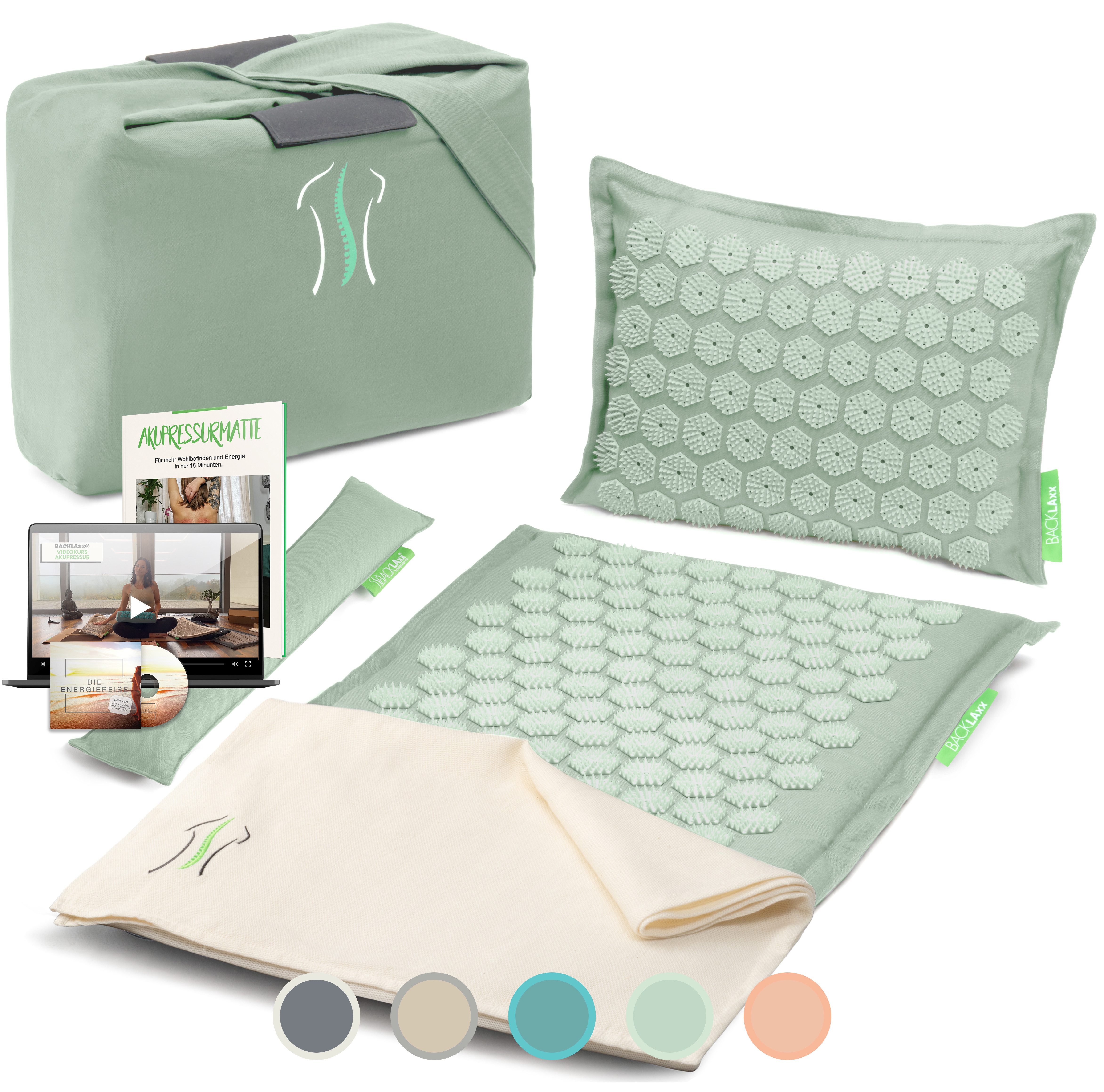 BACKLAxx® Akupressurmatte "Original" (Akupressurmatten Set, 4teilig + gratis-Download), Insgesamt 10.272 Spitzen
