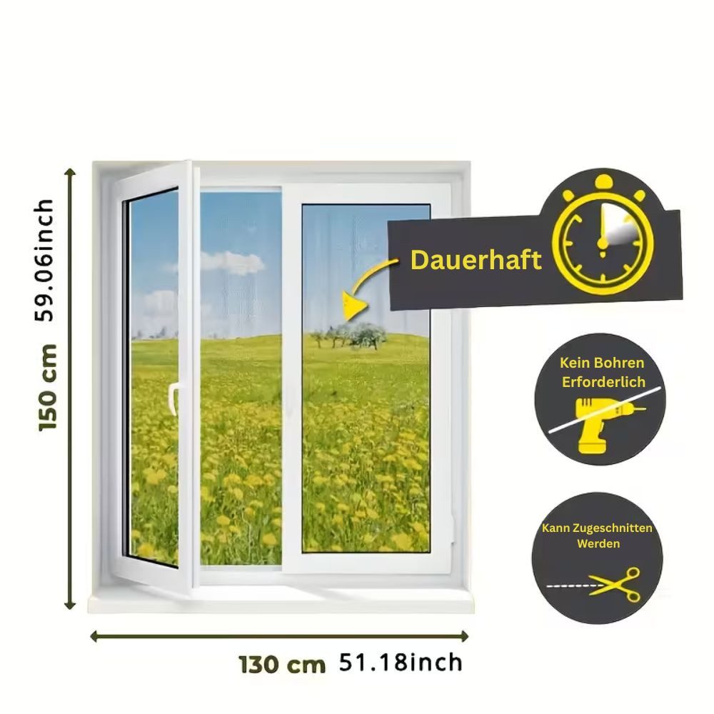 Montegoni Fliegengitter-Gewebe Magnet Fliegengitter Fenster zuschneidbar Moskitonetz ohne Bohren, (Einzelstück Fenster Netz, 1 Stück Fliegengitter Set), Ohne Bohren, magnetisch zuschneidbar, luftdurchlässig