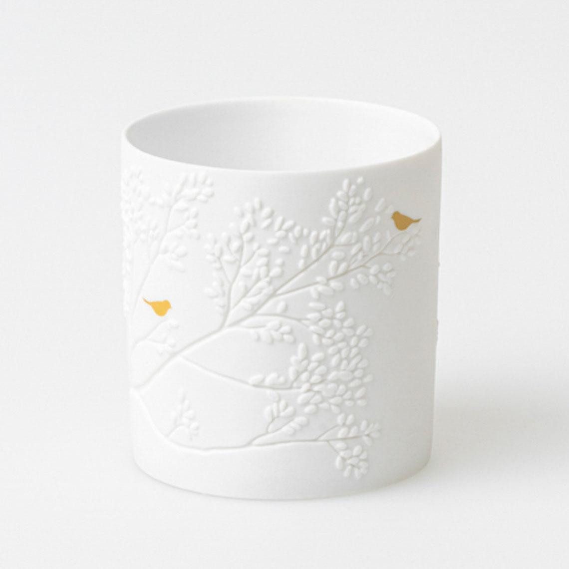 Räder Kerzenhalter Design Teelichthalter Porzellangeschichten Goldvogel Weiß (7cm)
