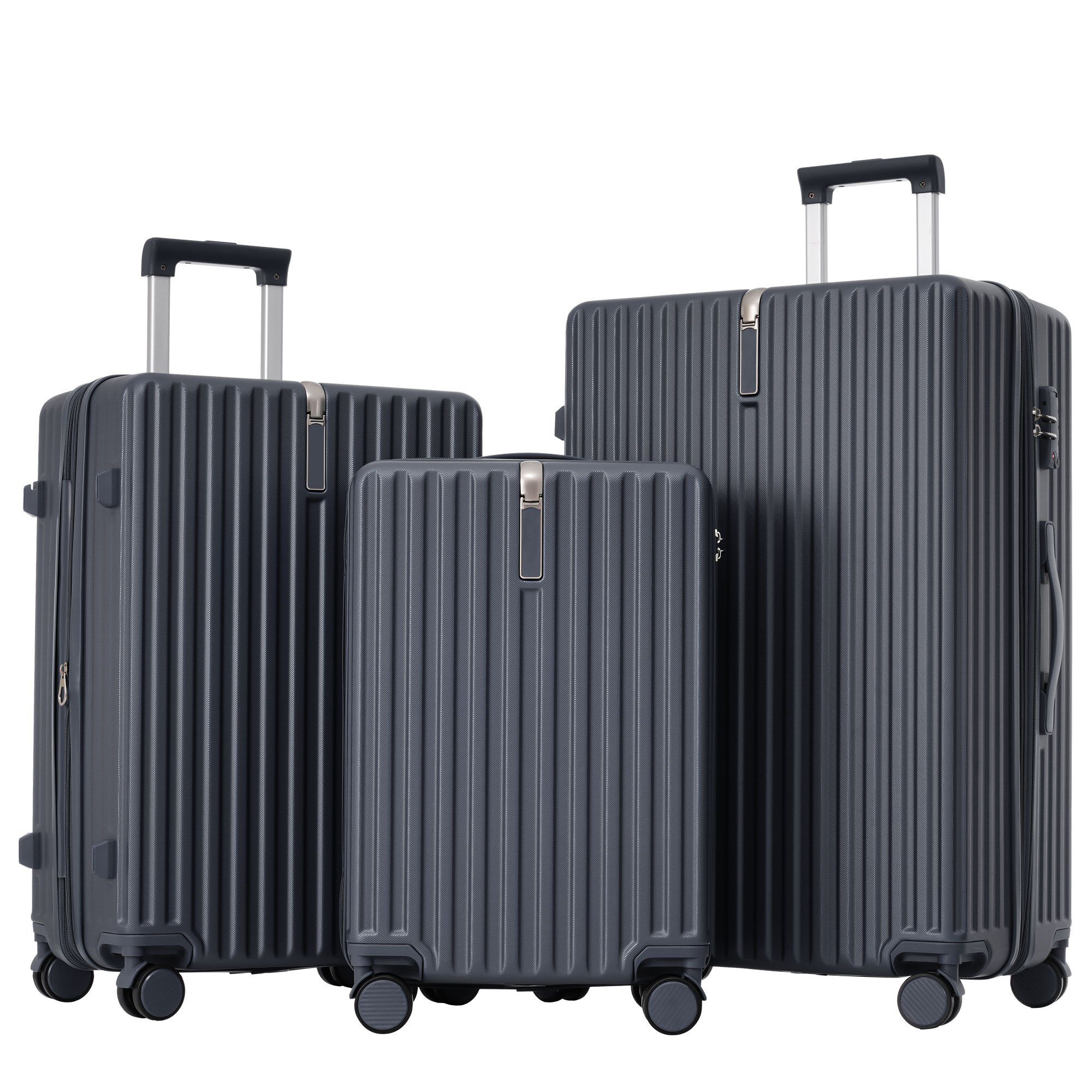 REDOM Trolleyset Kofferset Hartschalentrolley Handgepäck Reisekoffer Set, 4 Rollen, (3 tlg) Grau