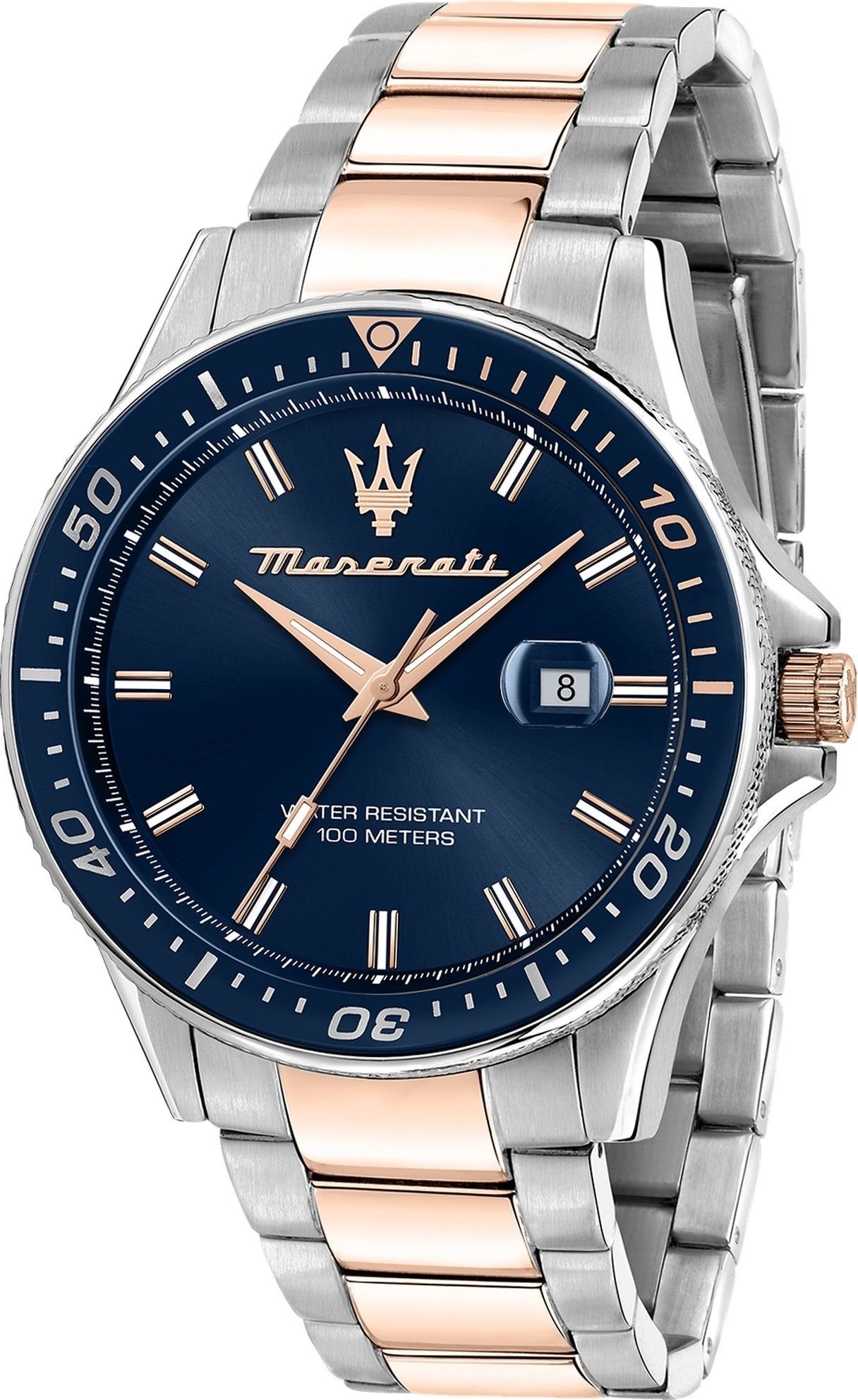 MASERATI Quarzuhr Maserati Unisex SFIDA Edelstahl, (Analoguhr), Herrenuhr rund, groß (ca. 44mm) Edelstahlarmband, Made-In Italy