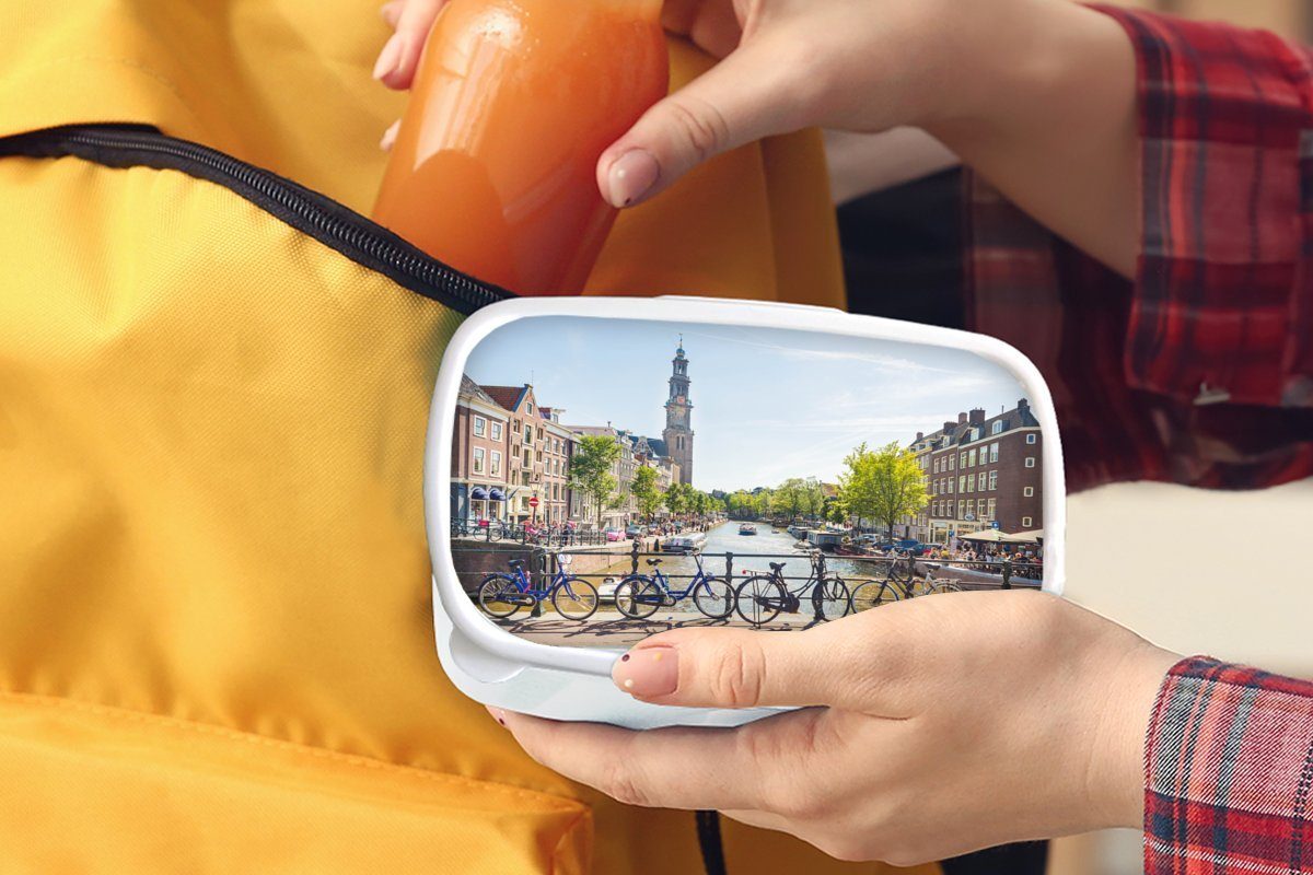 Lunchbox - Gracht, für Kunststoff, Erwachsene, MuchoWow Kinder Brotbox (2-tlg), weiß für - Jungs Fahrrad Mädchen Brotdose, Amsterdam und und