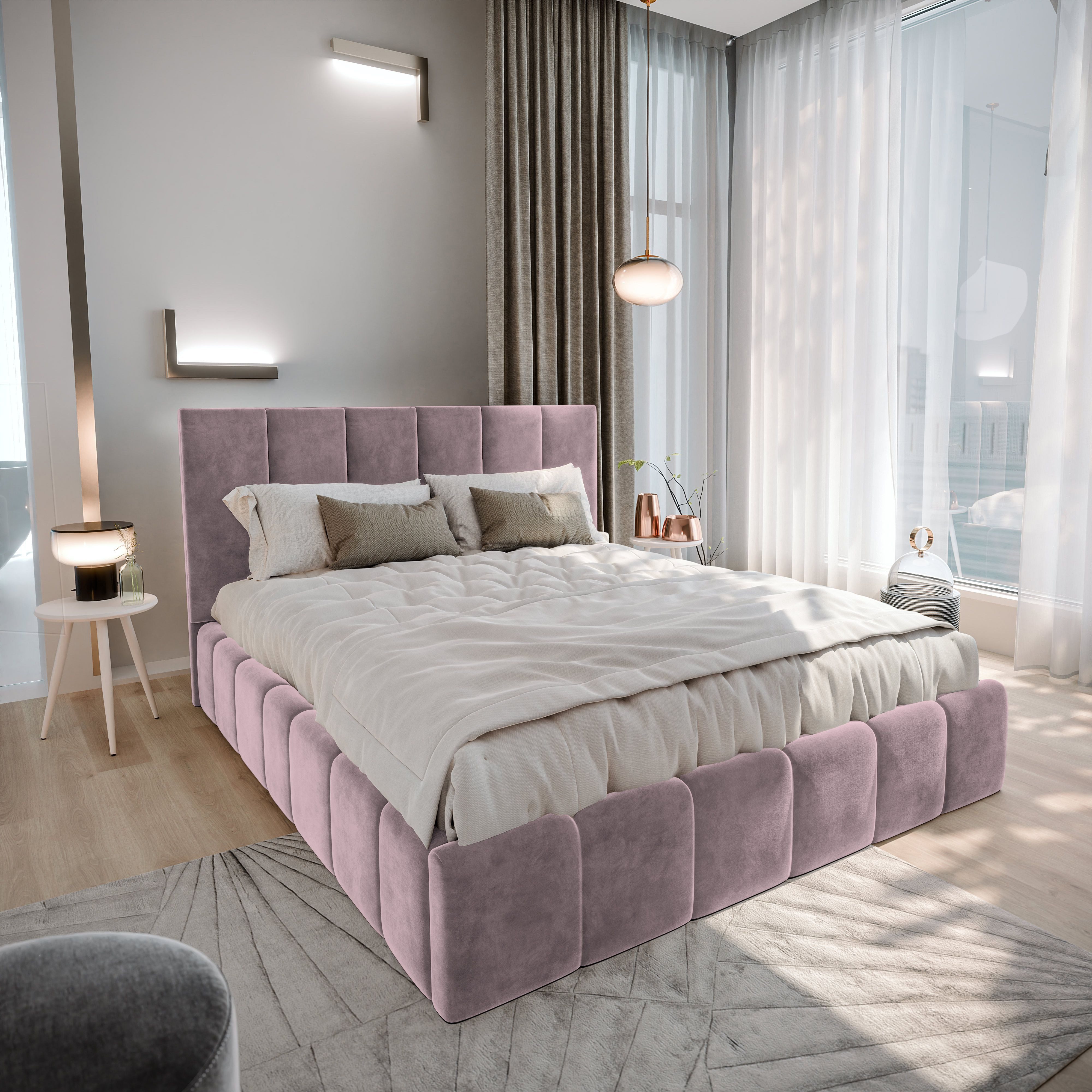 Masseno Polsterbett TARANTO 160x200 cm lila (mit Bettkasten und Lattenrost)