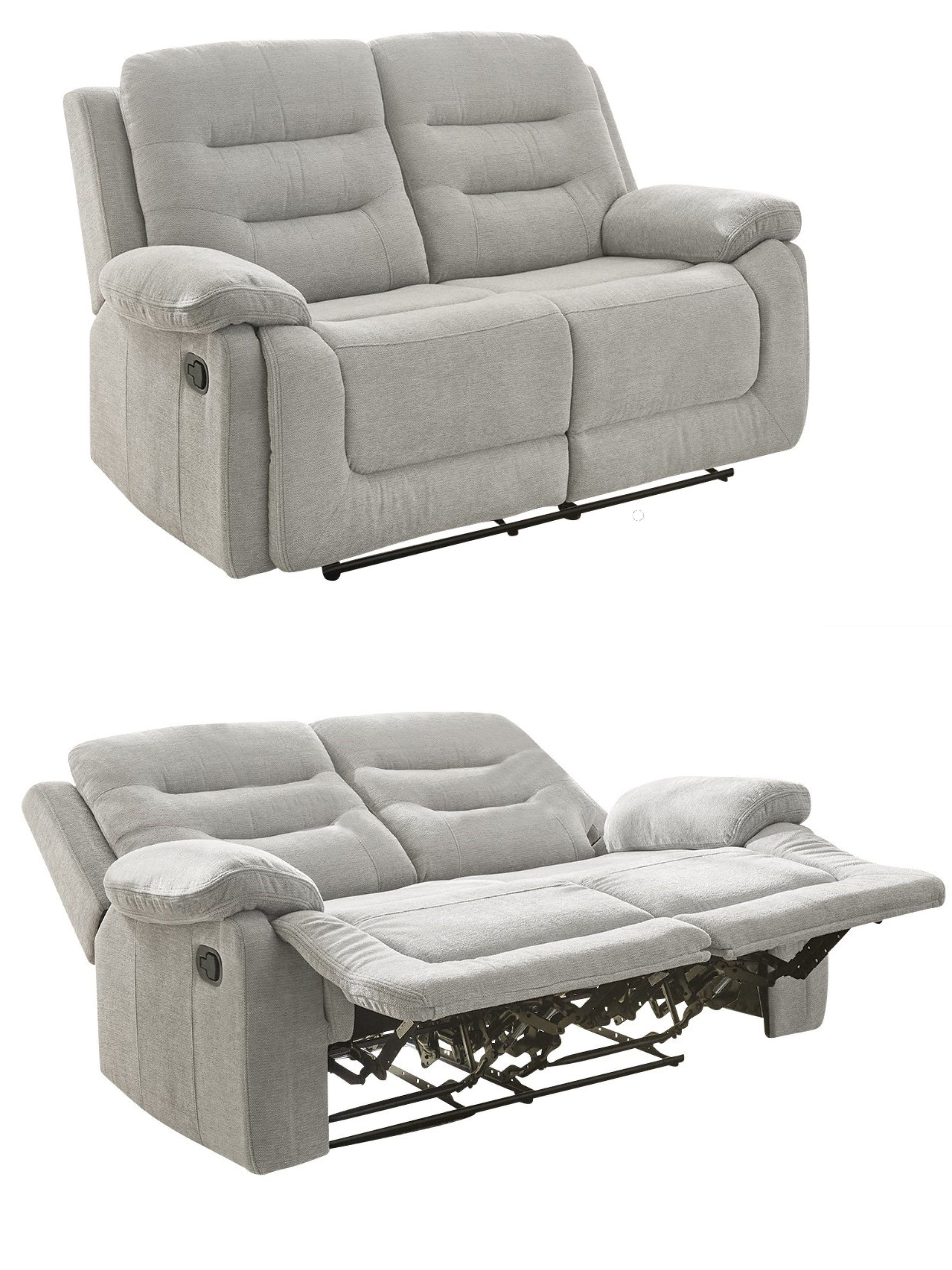 luma-home 2-Sitzer 15502, Sofa mit halbautomatischer Relaxfunktion 162 cm breit, Federkern, Wellenunterfederung, Bezug Chenille, Grau