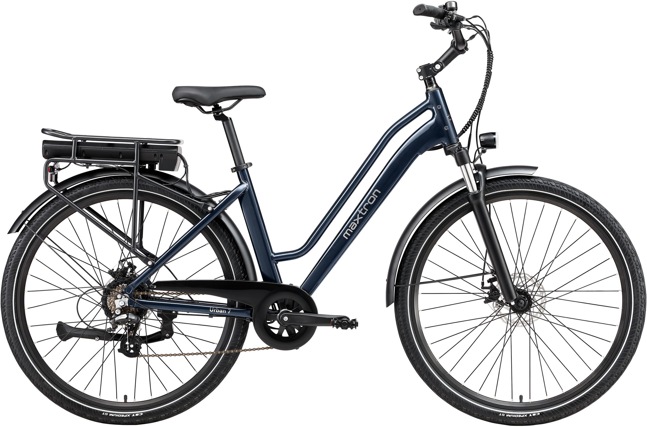 Maxtron E-Bike Cityrad Maxtron Urban 7 E-Citybike 28 Zoll, 7 Gang Shimano Altus Schaltwerk, Kettenschaltung, Heckmotor, 460,8 Wh, (Packung), Tiefeinsteiger für Damen
