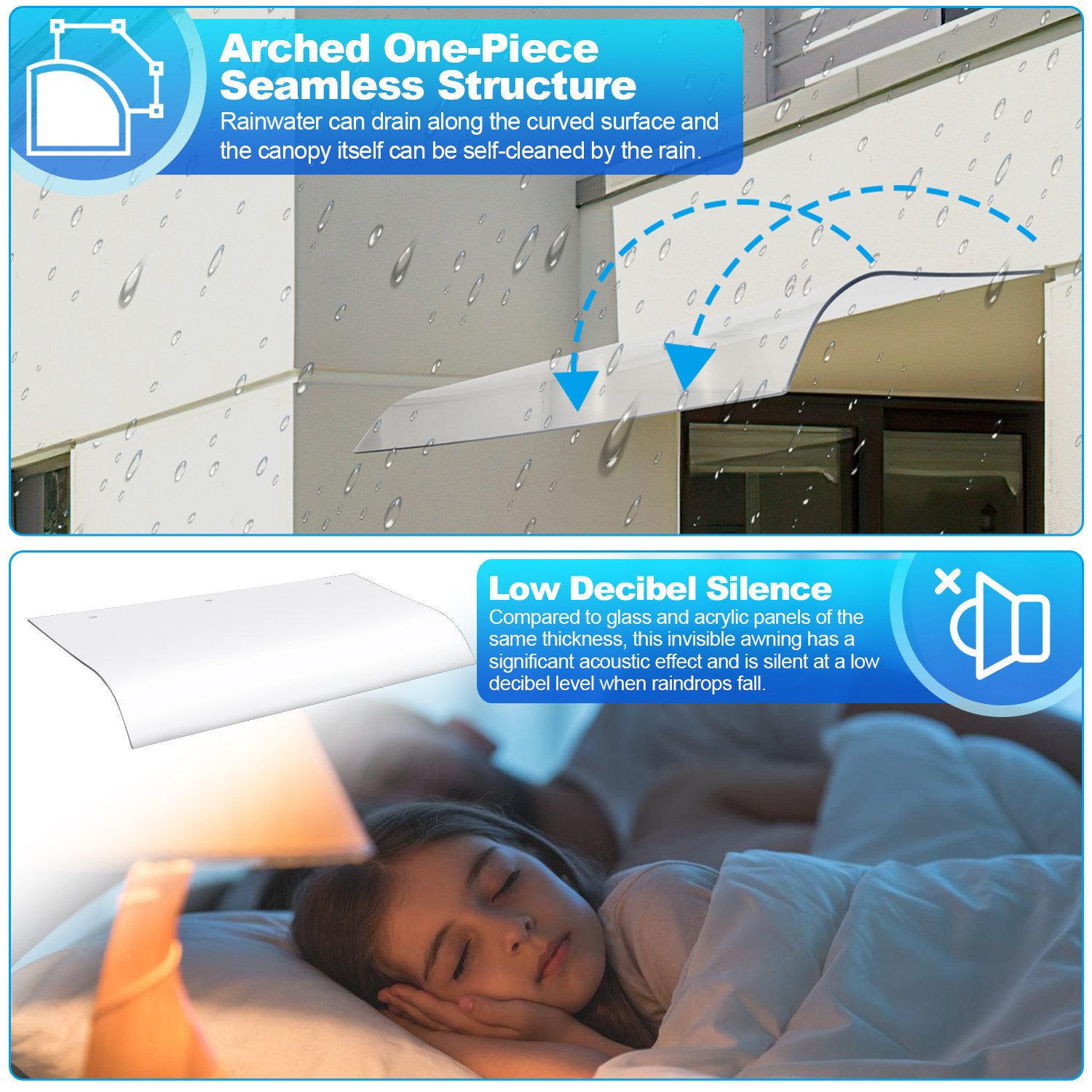 Clanmacy Vordach Vordach für Haustür 40x80cm, Feste Oberfläche Installation