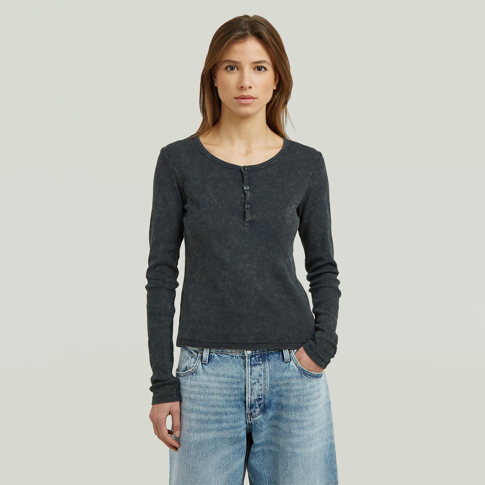 G-STAR Langarmshirt Vintage Slim Henley t ls wmn mit Knopfleiste, Baumwollmix