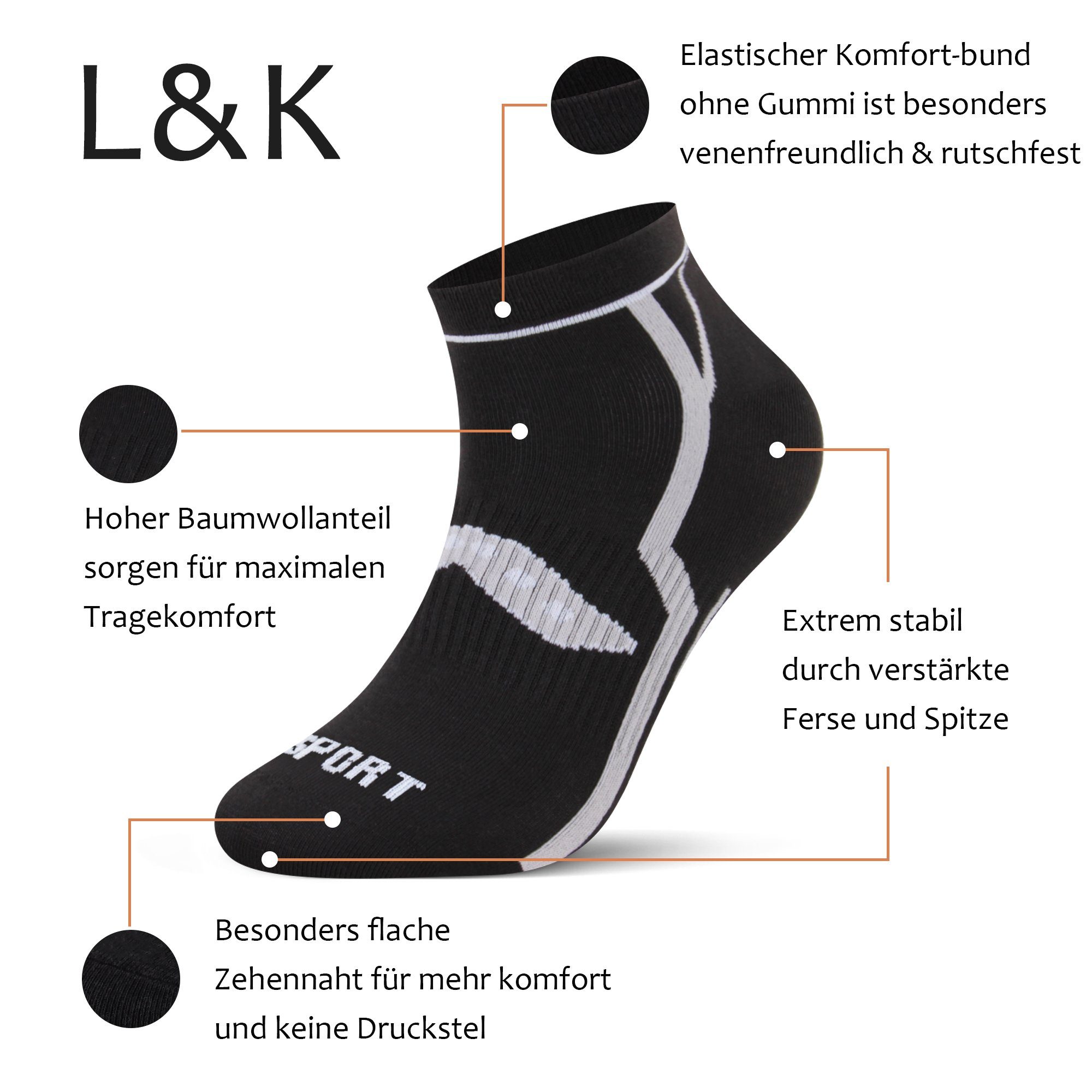 Sportsocken Sneaker Baumwolle (10er-Pack) Herren Socken 2303 aus 2327 L&K