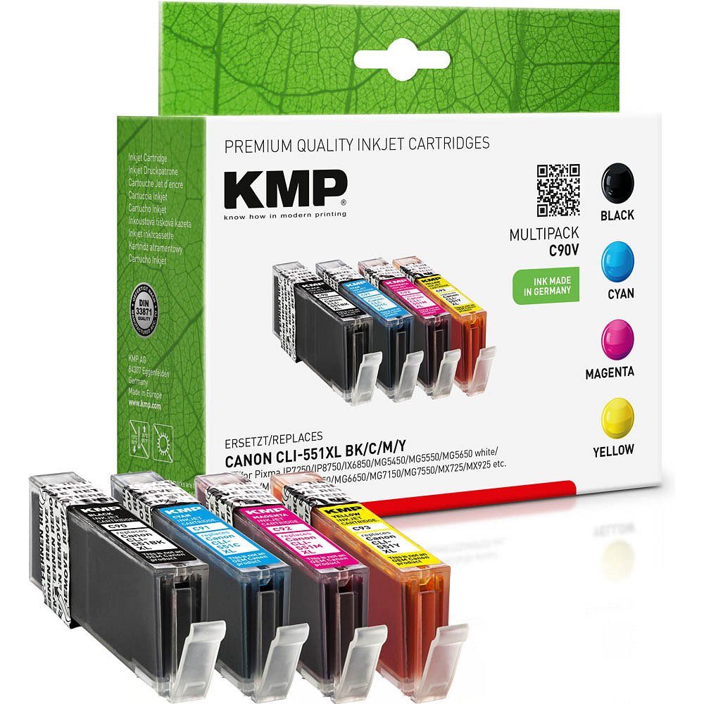 KMP 1 Tinten-Set C90V ERSETZT CLI-551XL BK/C/M/Y Tintenpatrone (4 Farben) schwarz, cyan, magenta, gelb