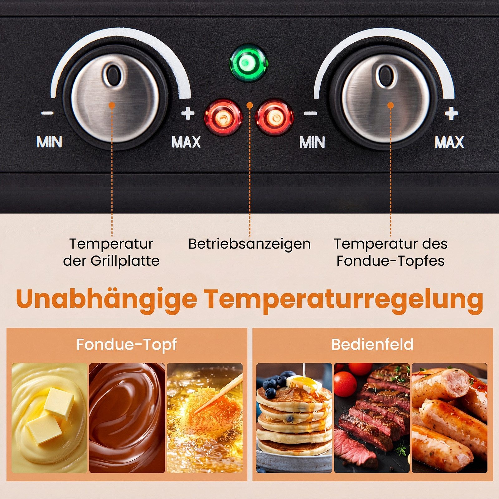COSTWAY Raclette Grill Elektrogrill mit Fondue, 8 Raclettepfännchen, 2200 W, doppelter Thermostate, Fondue – Bild 2 von 5