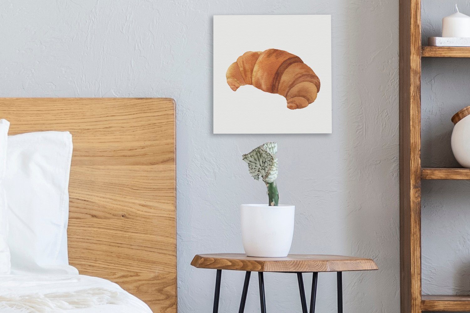 Croissant Leinwandbild Bilder - für Leinwand Schlafzimmer - St), Lebensmittel, (1 Wohnzimmer OneMillionCanvasses® Aquarell