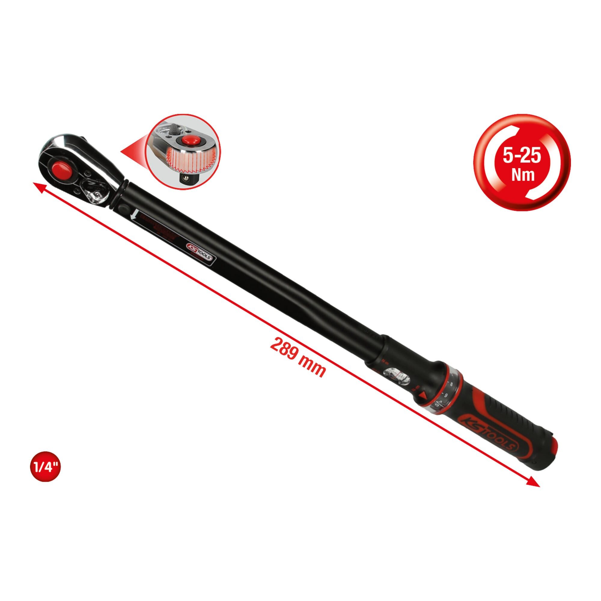 KS Tools Drehmomentschlüssel KS Tools 1/4" ERGOTORQUE®precision Ratschen-Drehmomentschlüssel, 5-25N