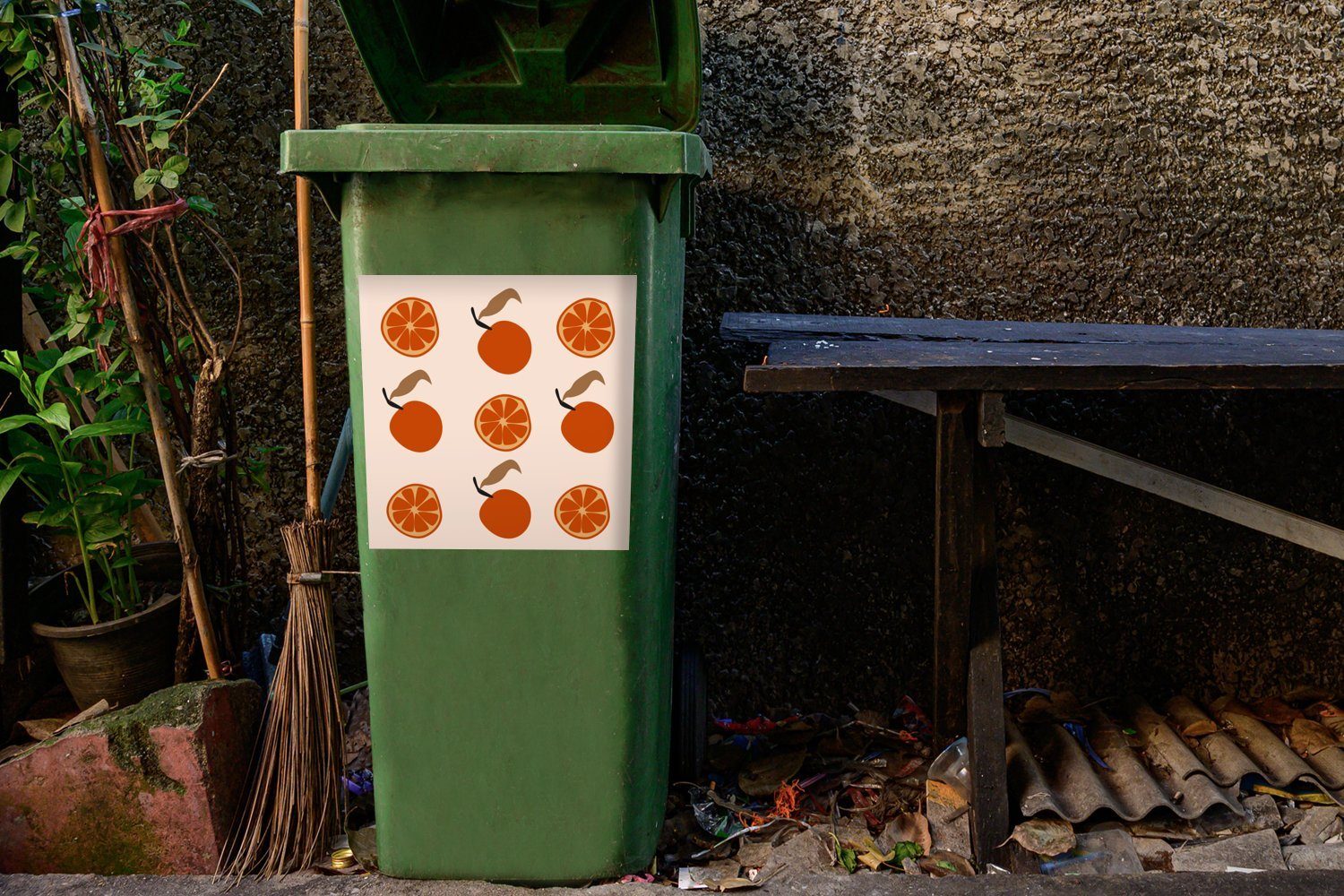 Container, - (1 Sticker, MuchoWow Pastell Wandsticker Abfalbehälter Tomaten Mülltonne, St), Mülleimer-aufkleber, - Sommer