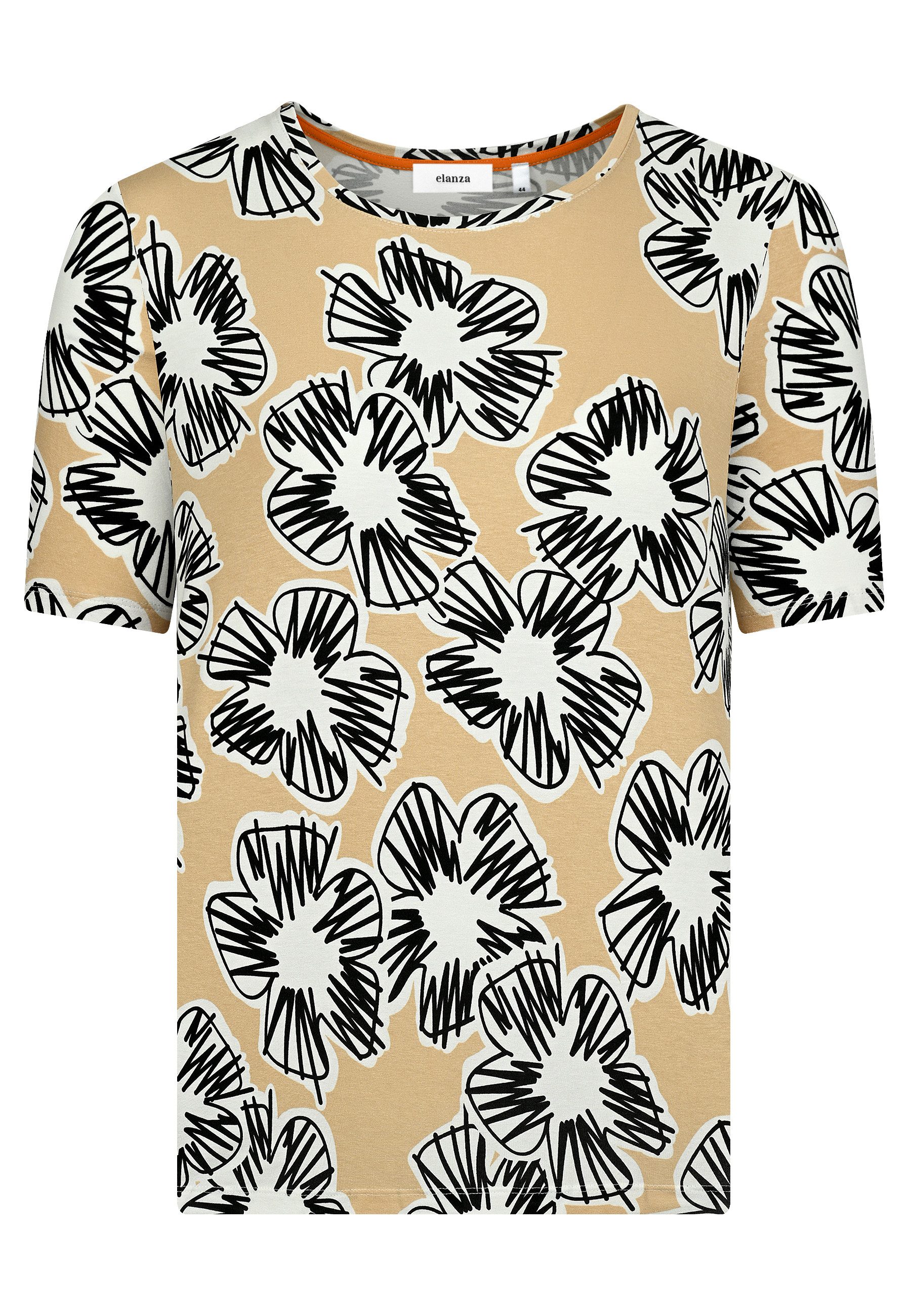 elanza T-Shirt Shirt mit Blüten-Print in Sand/Schwarz (1-tlg)