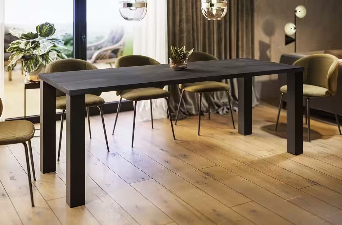 Endo-Moebel Esstisch Esstisch "Juka" 130-210cm ausziehbar erweiterbar Kulissentisch (1 Tisch), Vierfuß, schwarz-matte Tischbeine, für bis zu 8 Personen