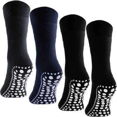 BRUBAKER ABS-Socken Unisex Haussocken (4-Paar, Baumwolle) Anti Rutsch Socken für Damen und Herren