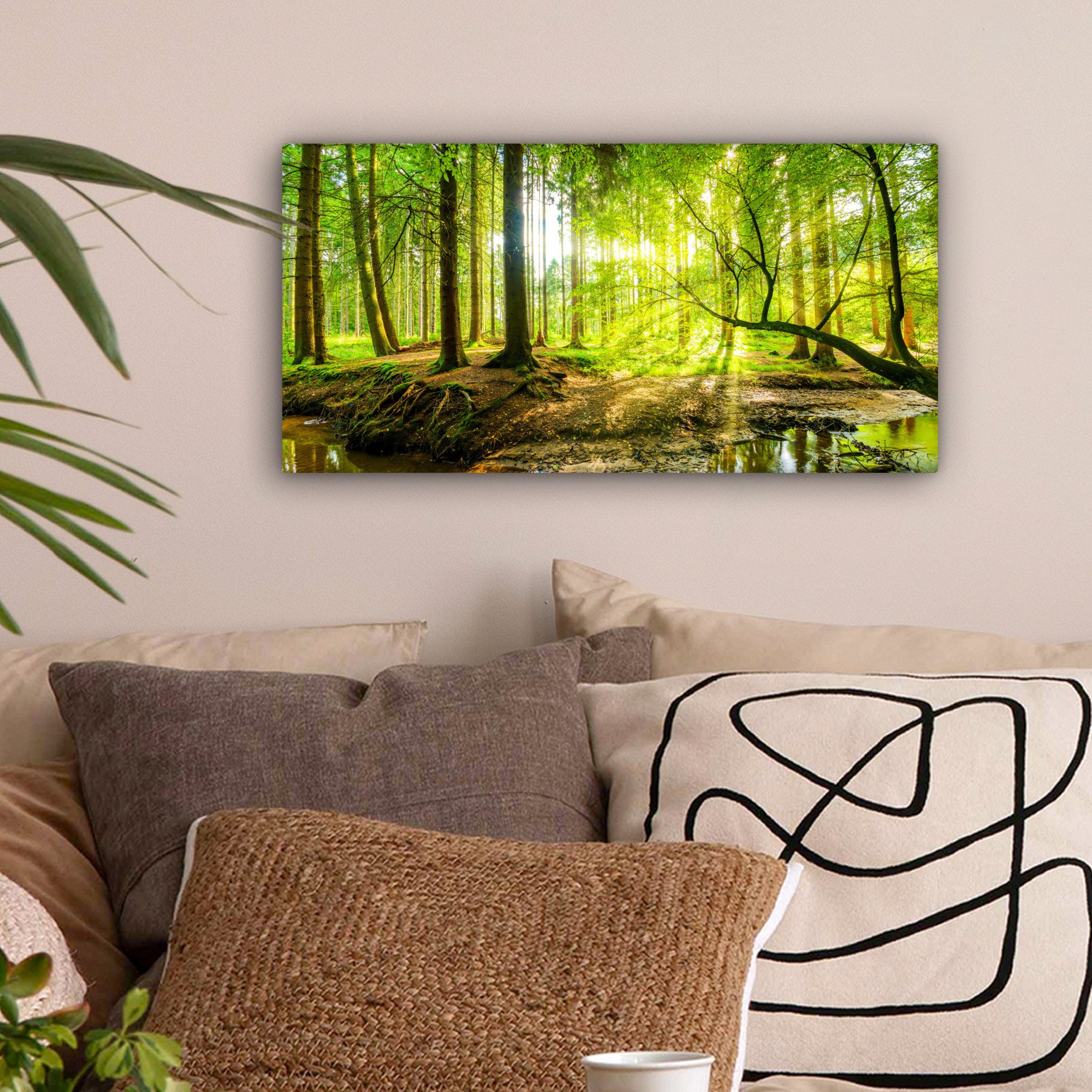OneMillionCanvasses® Leinwandbild Panorama Wald - Landschaft - Wasser - Bäu günstig online kaufen
