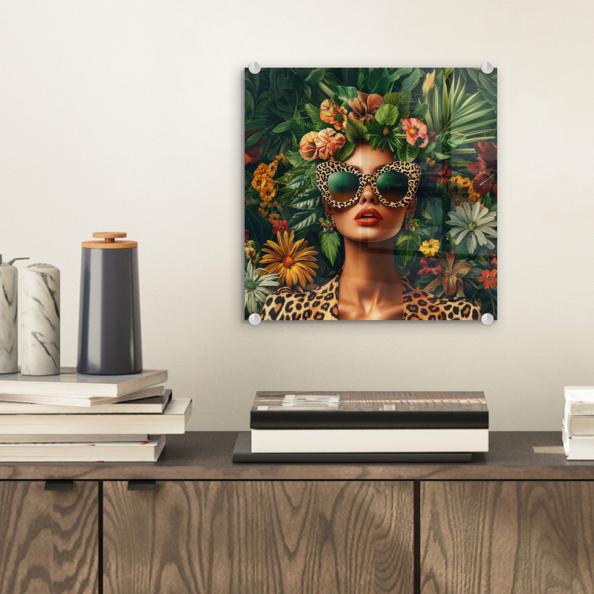 MuchoWow Acrylglasbild Frau - Pantherdruck - günstig online kaufen