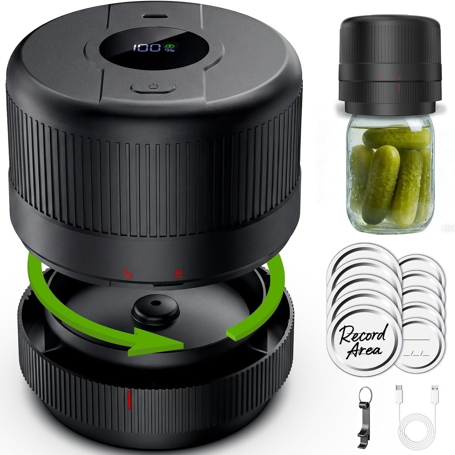 EXTSUD Vakuumierer Elektrischer Glas-Vakuumierer für Mason Jars, tragbar, 1300 mAh