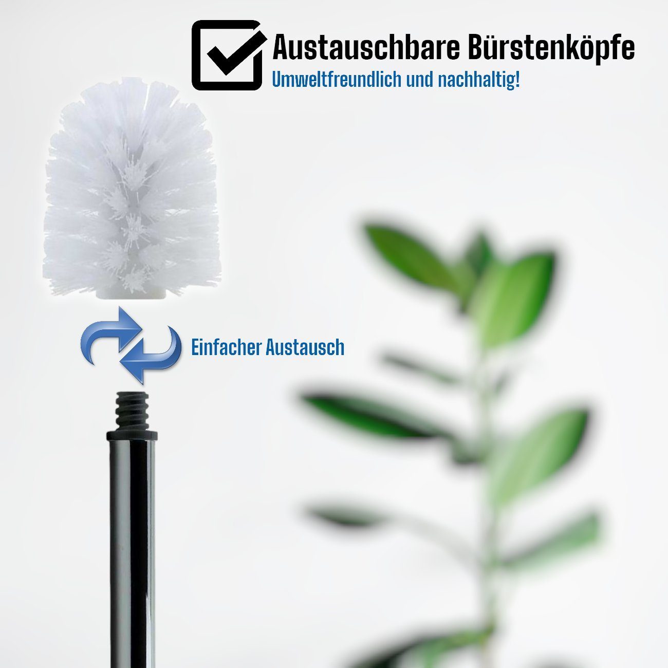 Daloual WC-Reinigungsbürste Ersatzbürstenköpfe Ø 6,5 cm inklusive Edelstahlgriff, Badezimmer, Gäste-WC, (Vorteils-Set, 4-tlg), Auswechselbarer Bürstenkopf, hoch – Bild 4 von 5