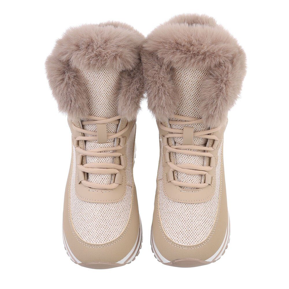 Ital-Design Damen High-Top Freizeit Sneakerboots Keilabsatz/Wedge Sneakers High in Hellbraun