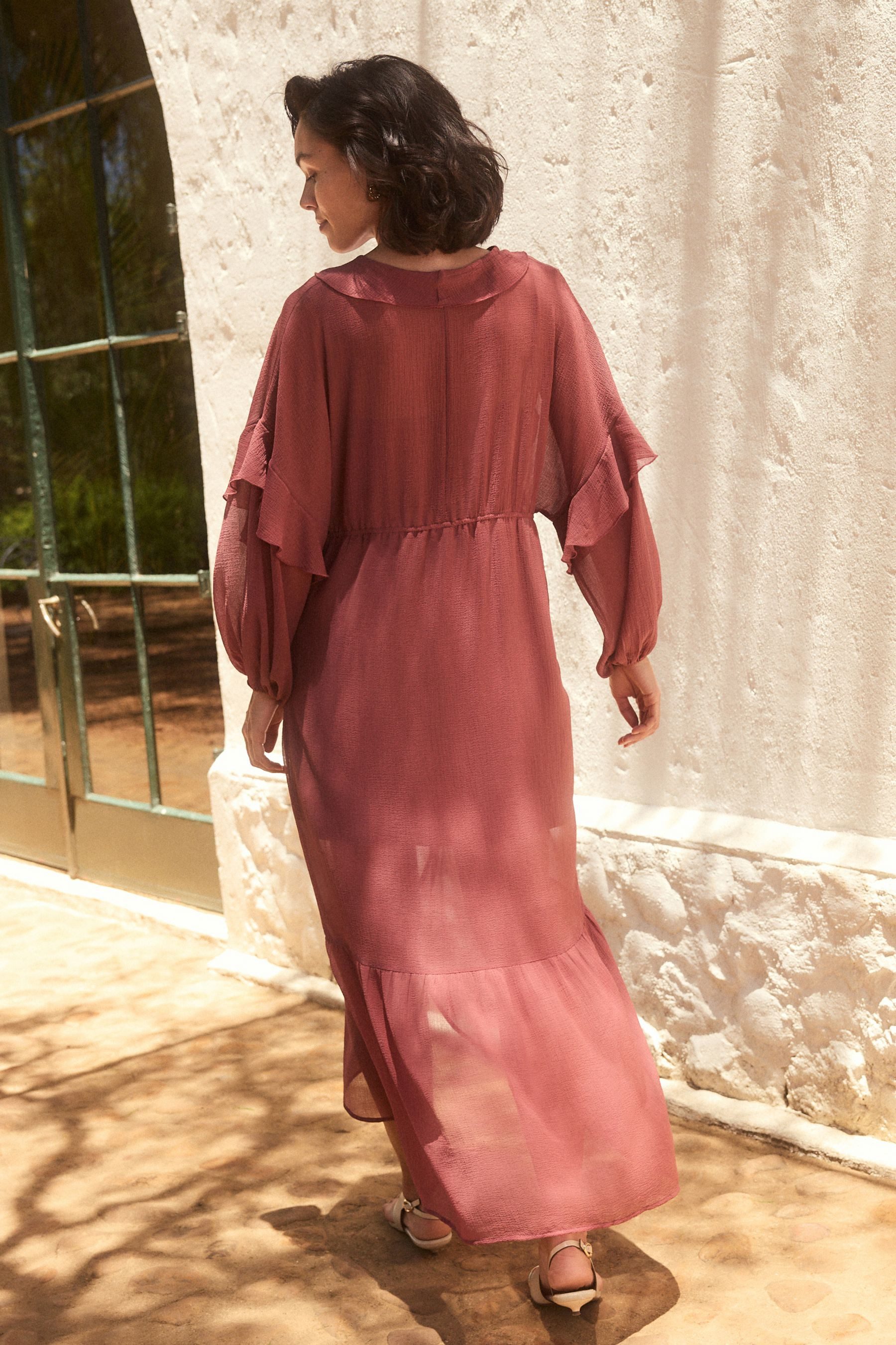 Next Maxikleid Gerüschtes Maxikleid mit langen Ärmeln (2-tlg) günstig online kaufen