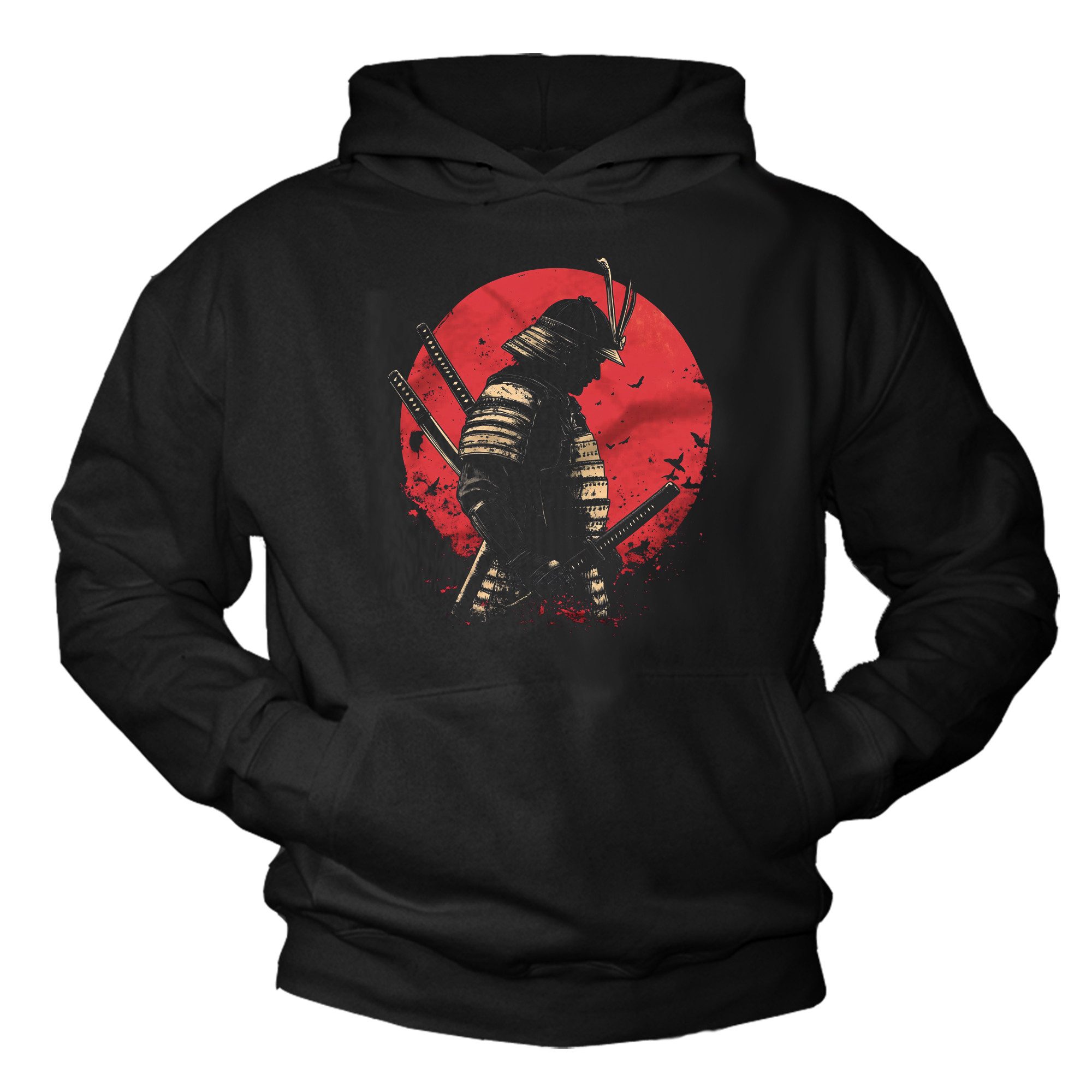 MAKAYA Kapuzenpullover mit Aufdruck Japan Motiv Samurai Krieger Anime Manga Geschenke (Schwarz, S, M, L, XL, XXL, 3XL, 4XL) Baumwolle
