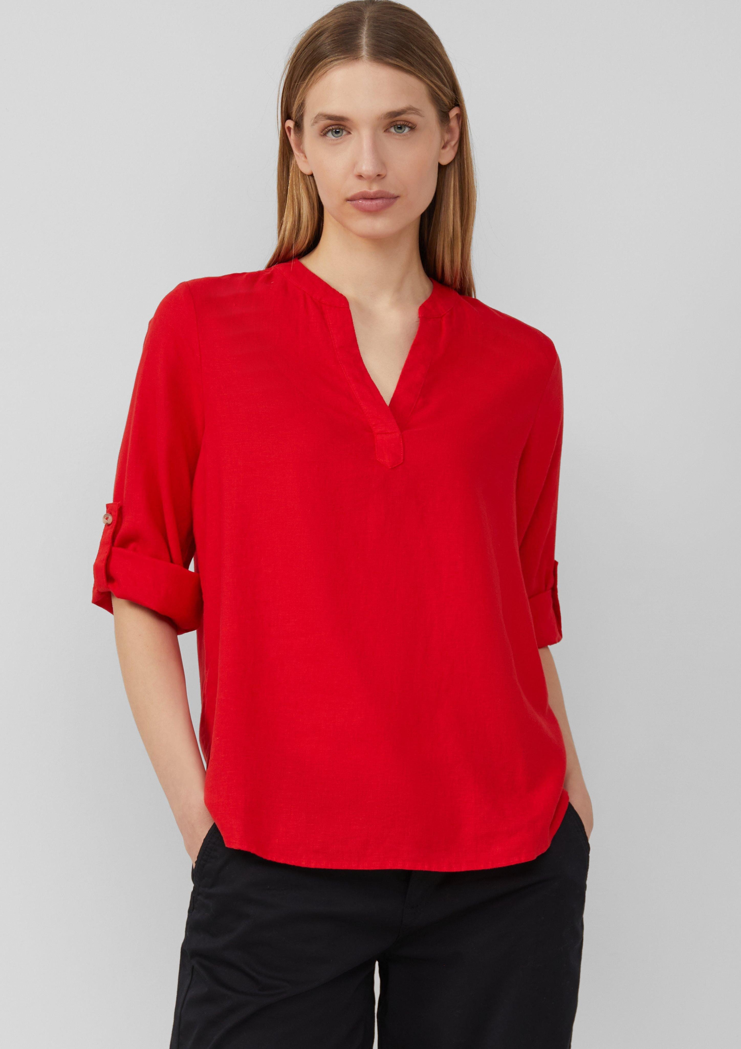 Langarmbluse Leinenmix-Bluse mit Turn-up