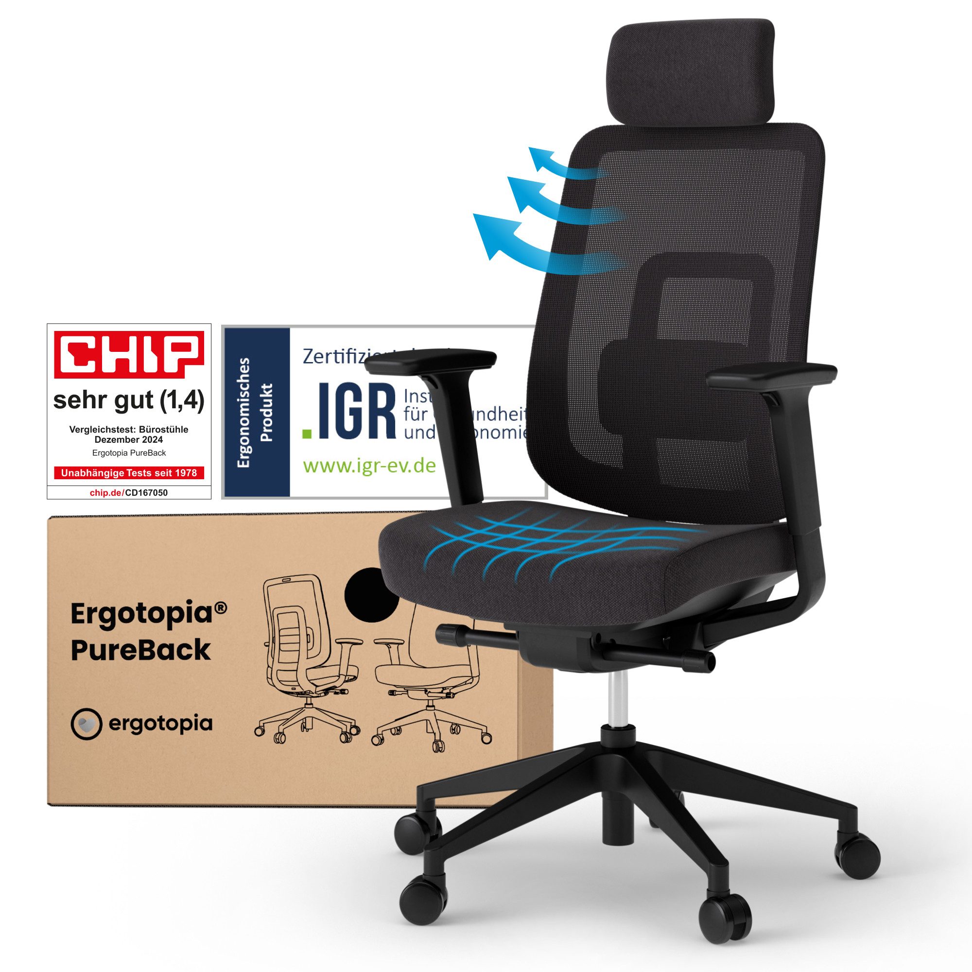 Ergotopia Bürostuhl PureBack ergonomischer Schreibtischstuhl günstig online kaufen