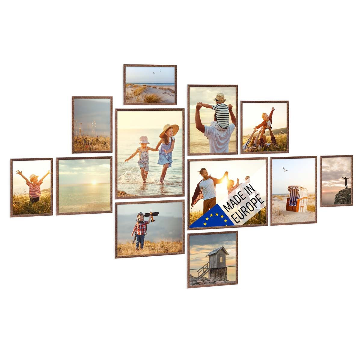 Bilderrahmen 12er Set Echtholz-Rahmen schmal, mit Acrylglas, 21x30 bis 40x50 cm