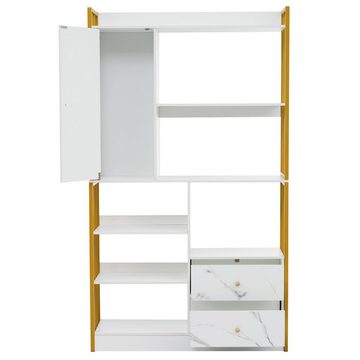 Celya Bücherregal 6 Regal Bücherregal, mit Türen und Schubladen,Gold Weiß