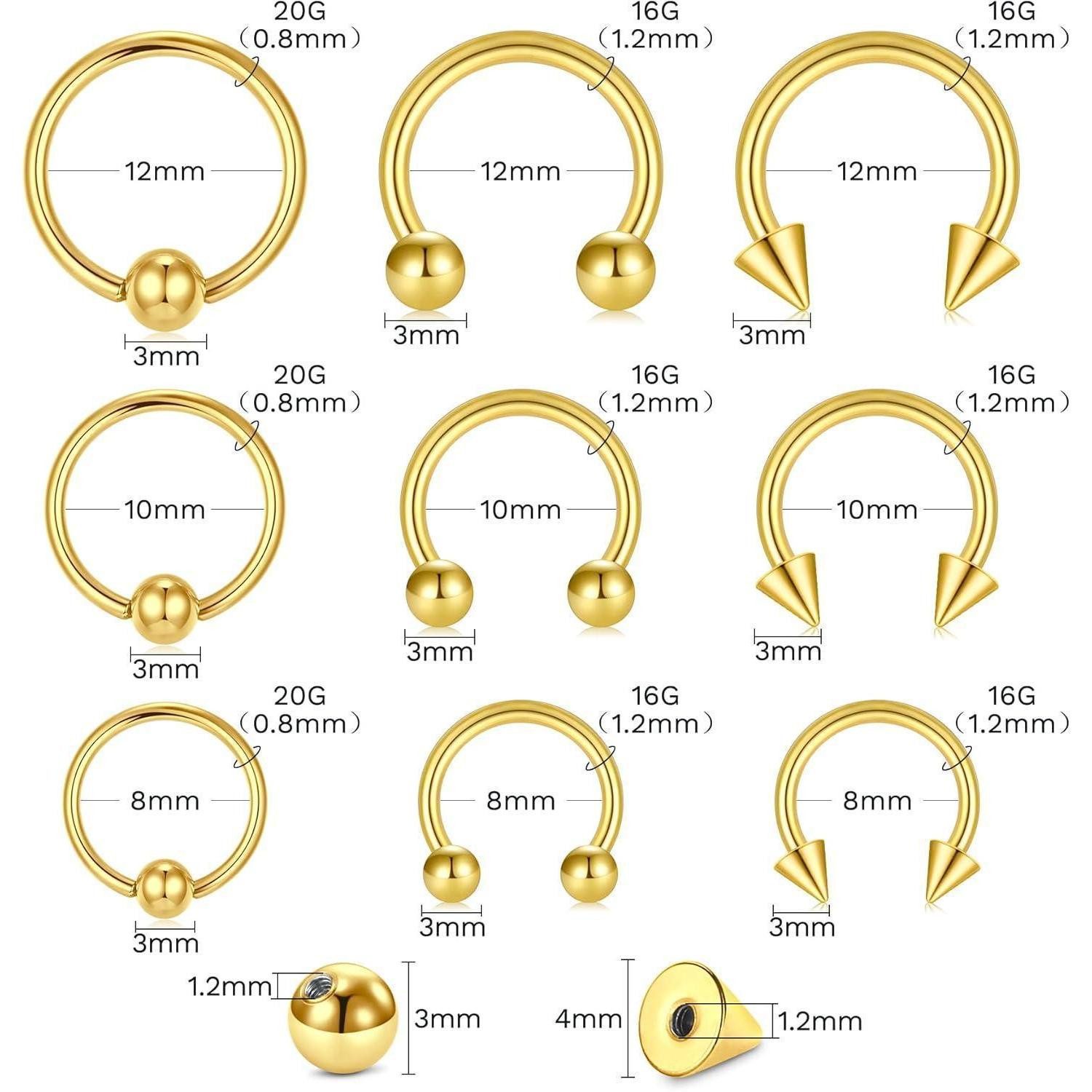 AVYRING Piercing-Set Piercing Set 99-teilig 14G 16G 18G 20G Chirurgenstahl Nadeln Werkzeuge