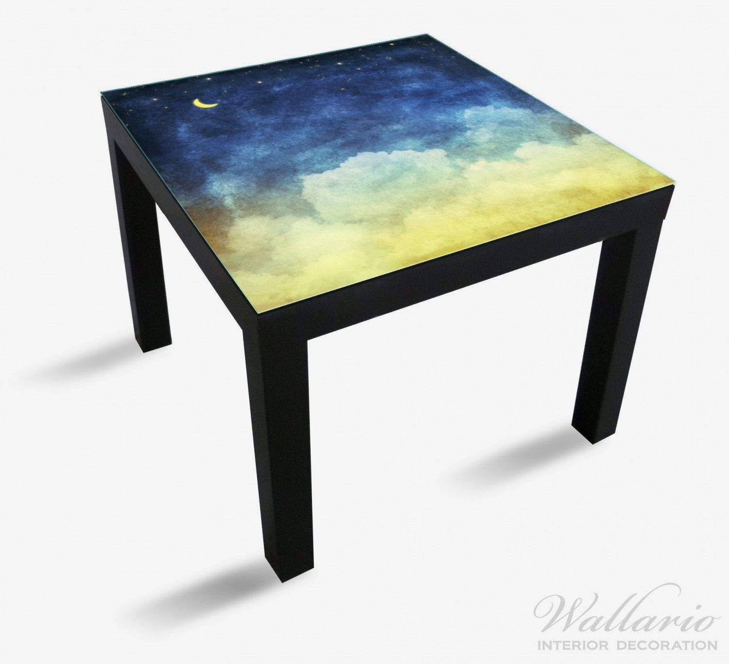 Wallario St), Sternen geeignet mit für Wolkenhimmel Tisch Ikea Mond und (1 Tischplatte Lack