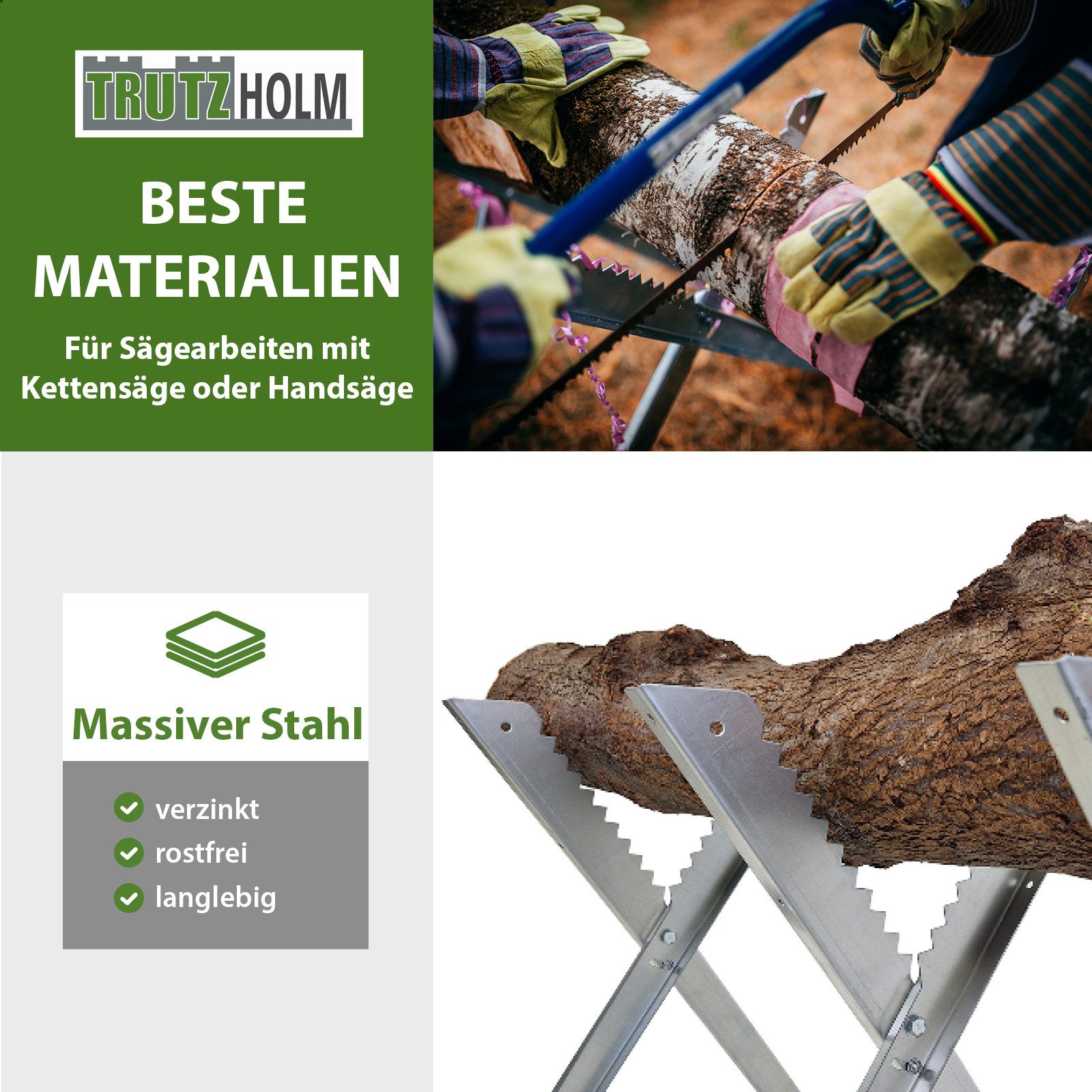 TRUTZHOLM Sägebock Holzsägebock klappbar 82x80x77 cm Stahl verzinkt 150 kg Traglast, angenehmes Arbeiten,stufenlose Verstellung,verzinkte Metallprofile