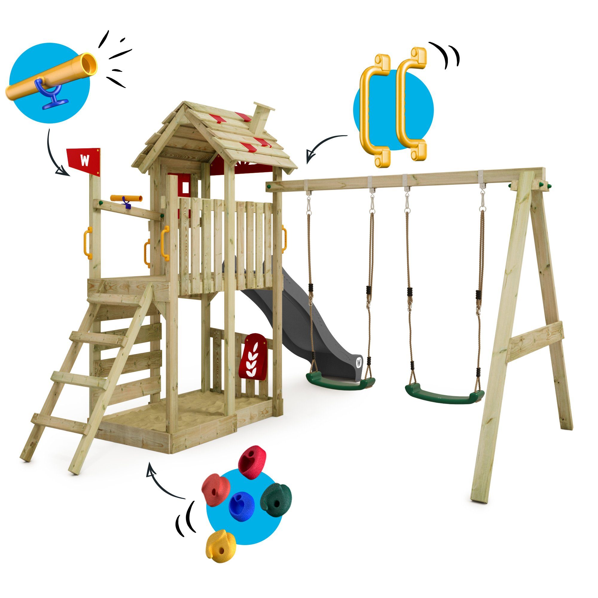 Wickey Spielturm FarmFlyer mit Rutsche, Anbaumodulen & Spielhaus in Bauernhof-Optik, Perfekt für kleine Abenteurer mit 10 Jahren Garantie*