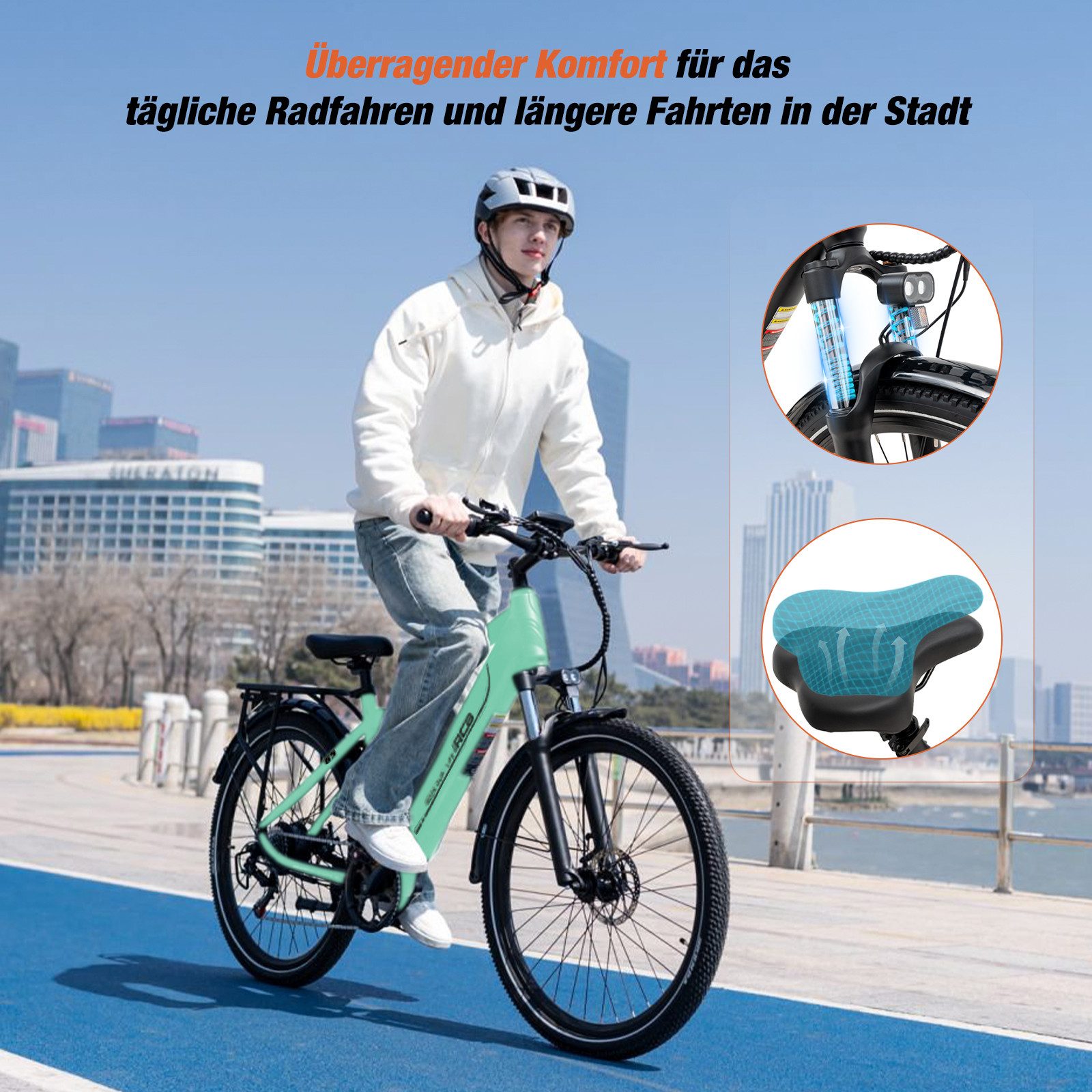 RCB E-Bike Pedelec G5 für Stadt und Gelände,27,5Zoll Herren Elektrofahrrad,13Ah,60-100 km, 7 Gang, Kettenschaltung, Heckmotor, 468 Wh, APP, ebike Herren, Gepäckträger hinten