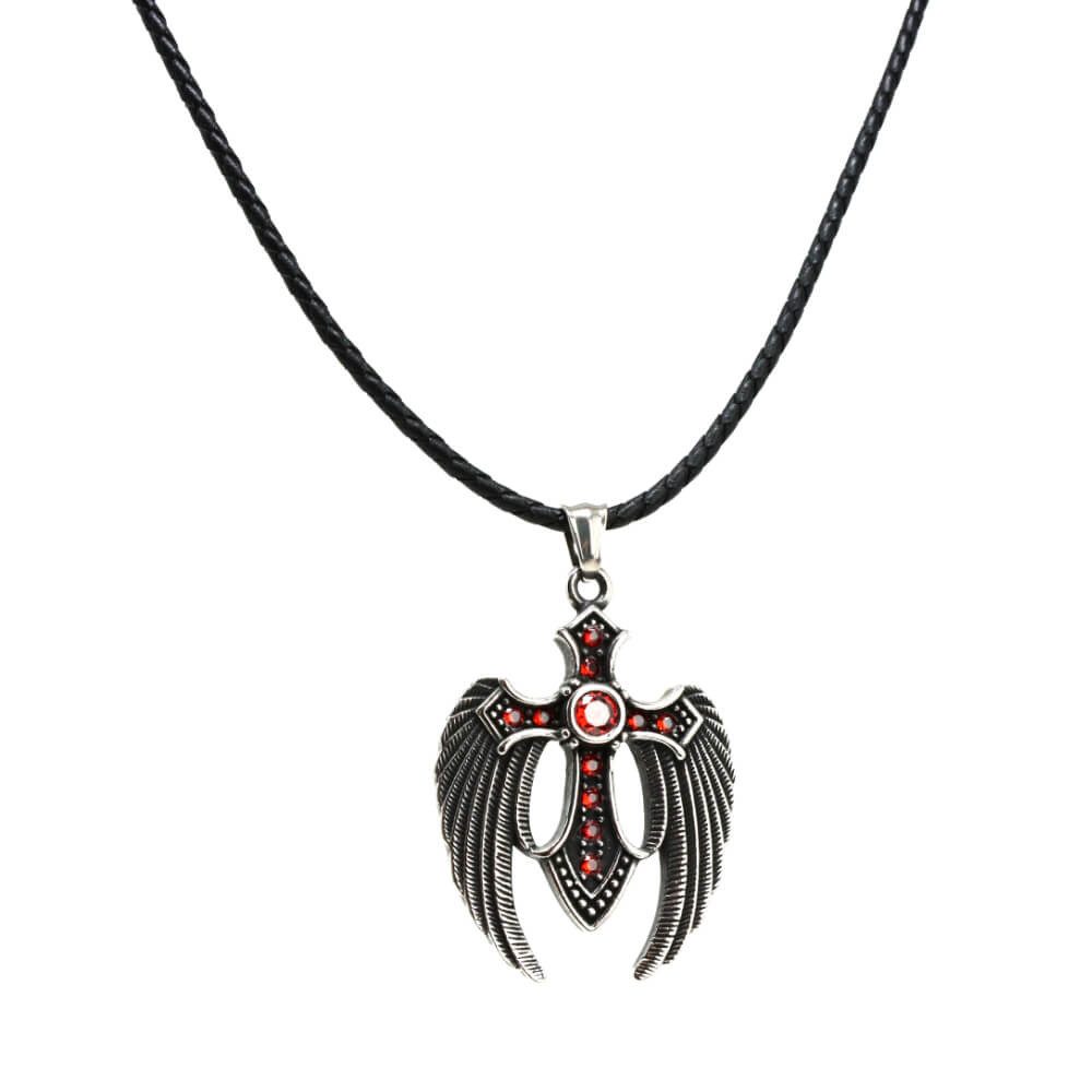 DALMARO Kette mit Anhänger Lederkette Edelstahlkette 316L FLÜGELKREUZ ROT, günstig online kaufen